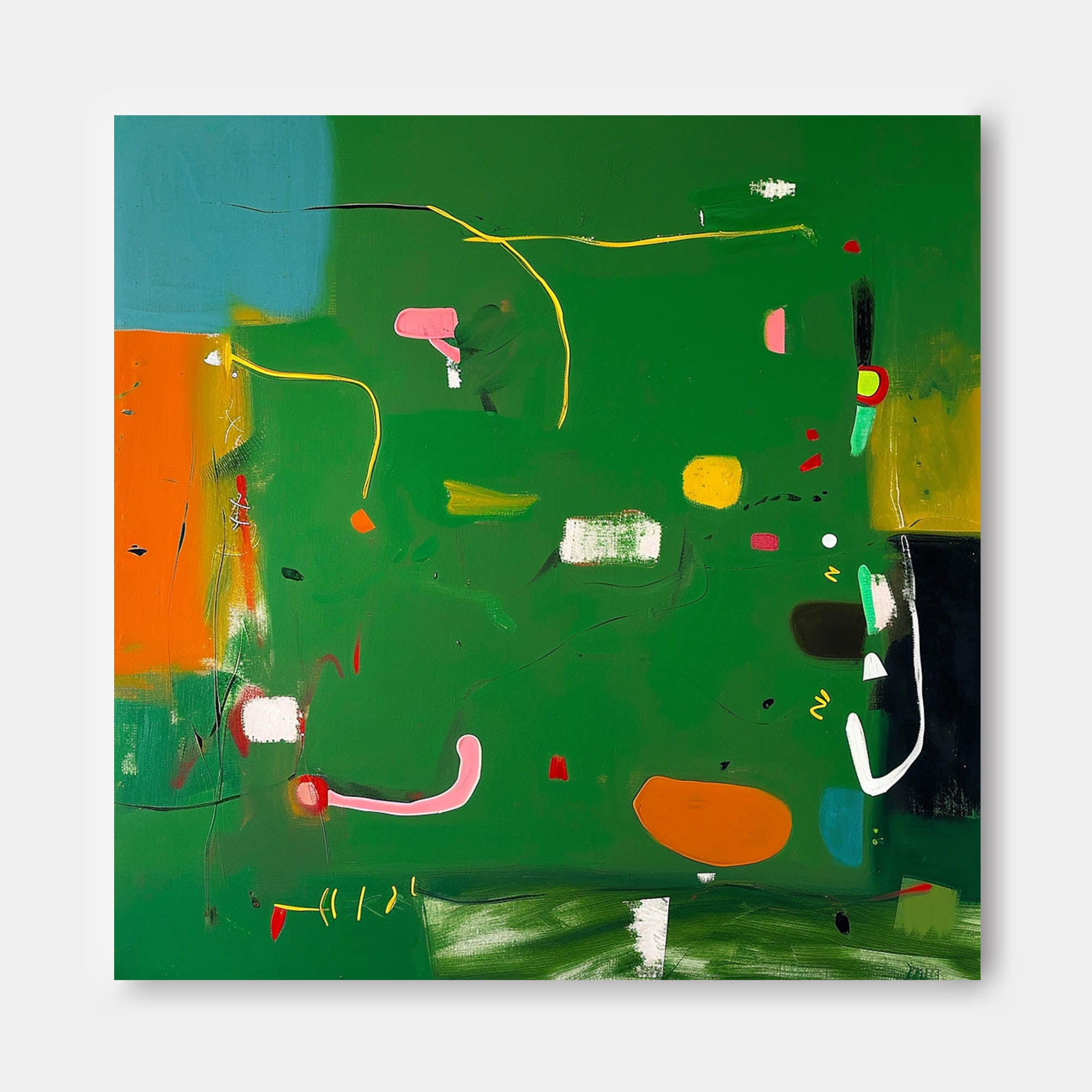 Square Abstract Texture Oil Painting Bright Green Large Acrylic Painting Canvas Original Modern Wall Art For Living Room