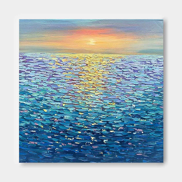 Large Blue Sea Surface Wall Art Modern Oil Painting Abstract Sunset Texture Acrylic Painting Home Decoration