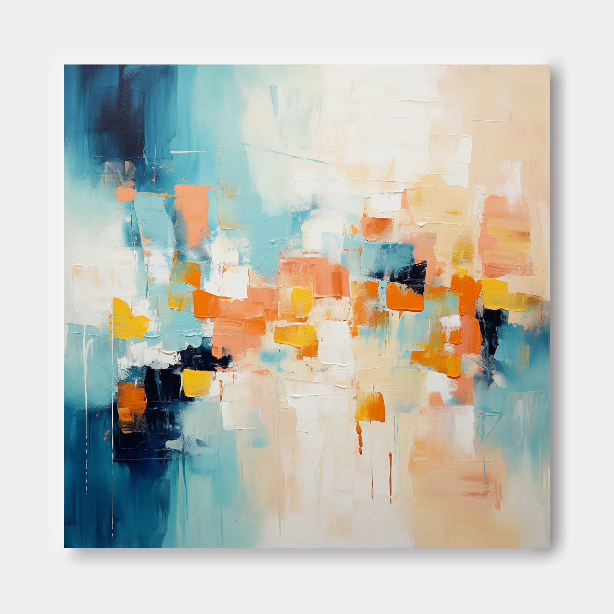 Modern Wall Art Large Abstract Oil Painting On Canvas Original Blue And Yellow Acrylic Painting For Living Room