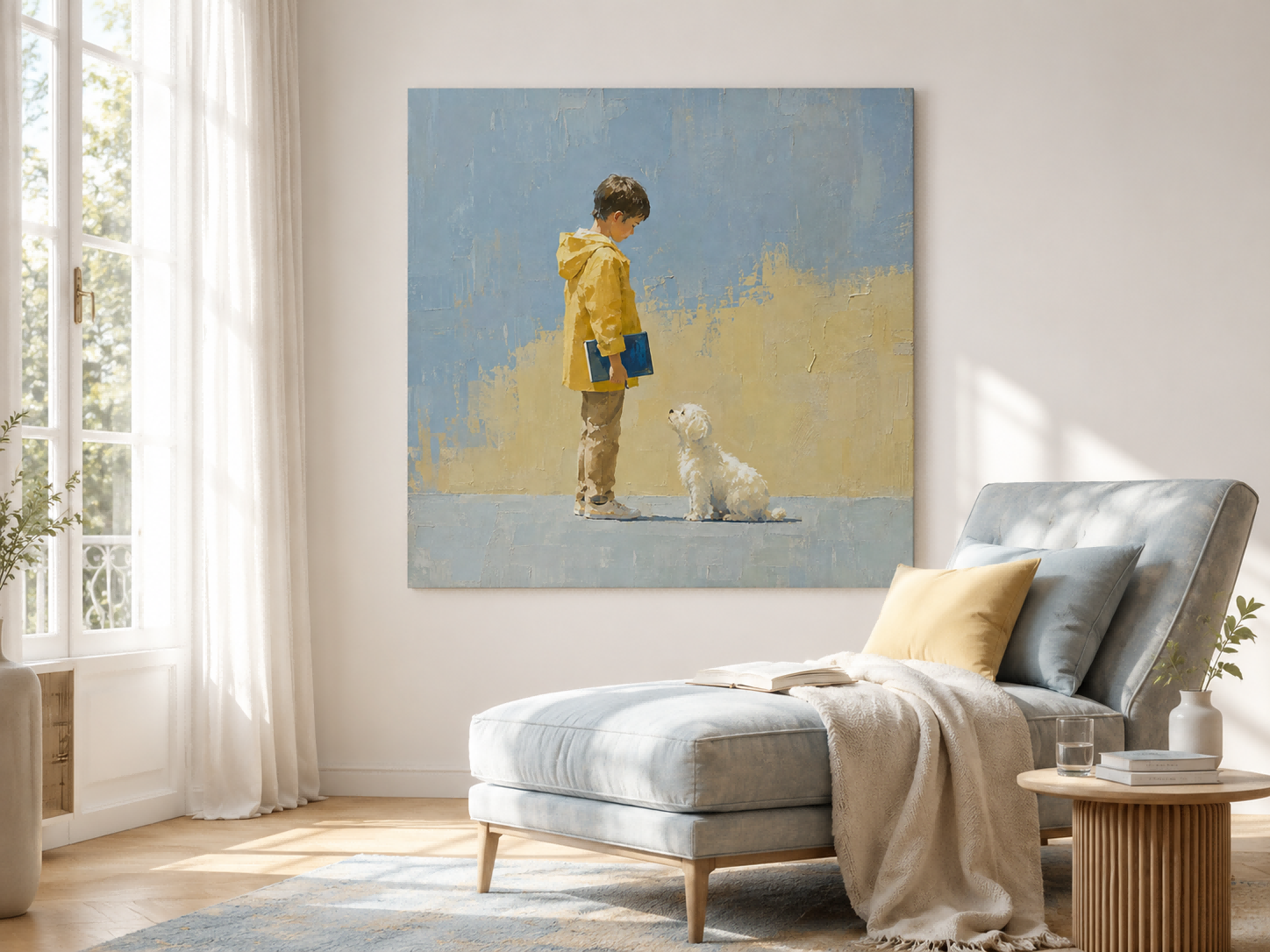 Realistic Modern Figurative Oil Painting Of Child And Animal With Textured Brushwork Original