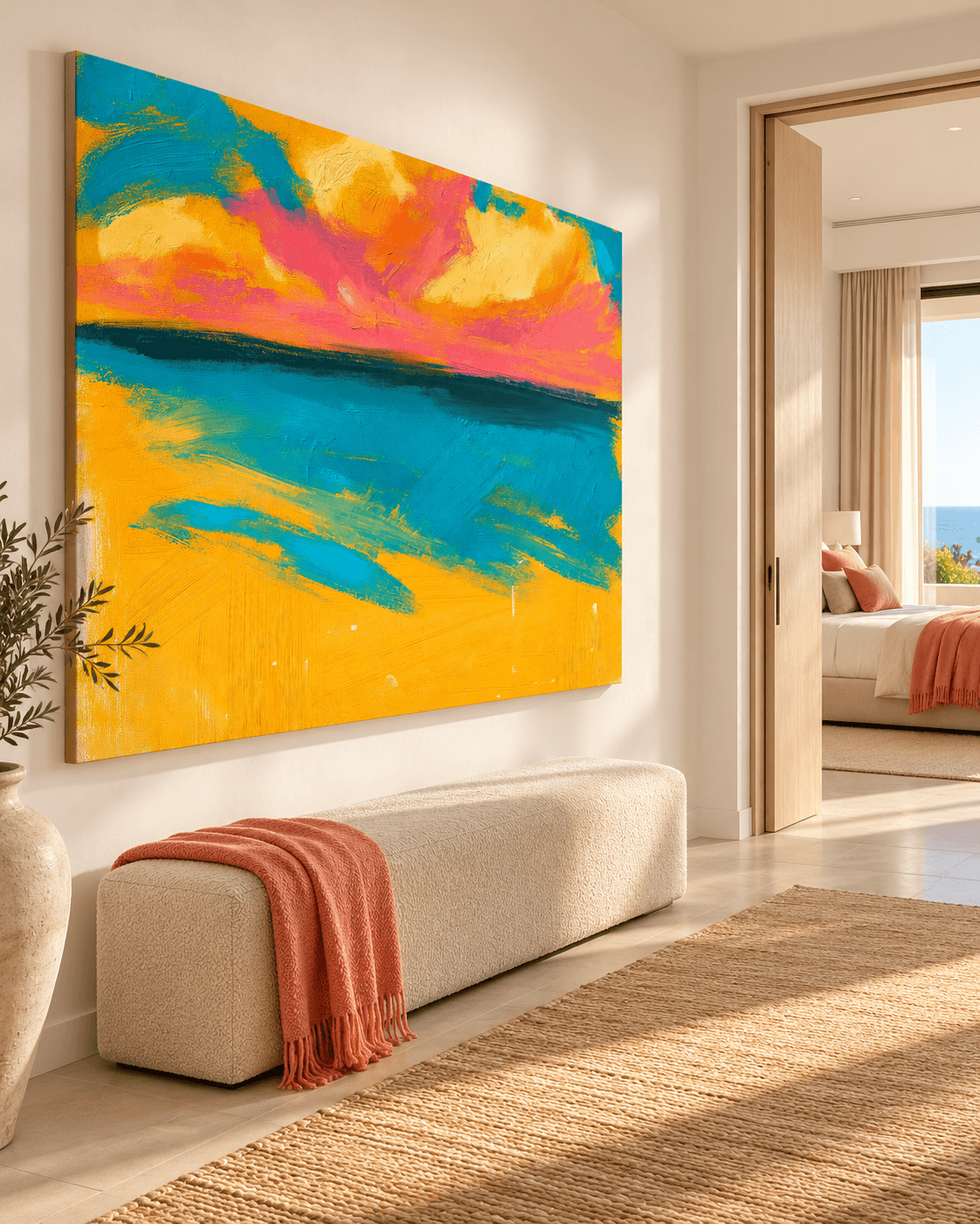 Modern Textured Abstract Art With Bold Orange And Teal Hues