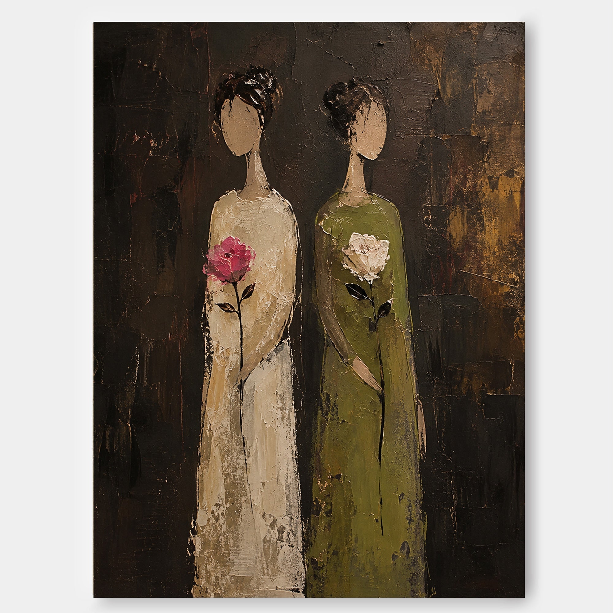 Original Textured Canvas Art Of Two Women Sharing A Quiet Moment
