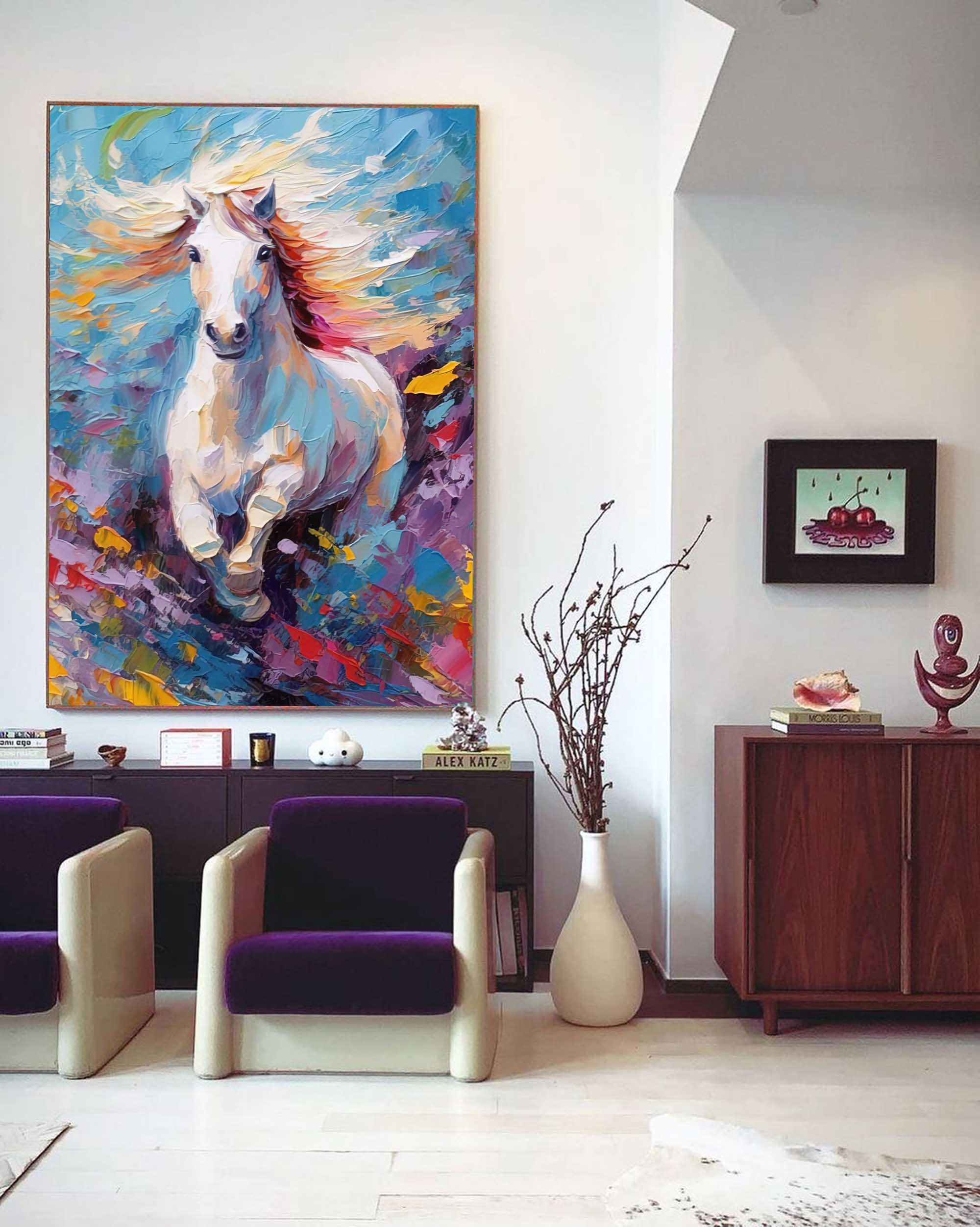 Large Modern Texture Animal Oil Painting Color Horse Oil Painting Impressionist Horse Wall Art Living Room Decor