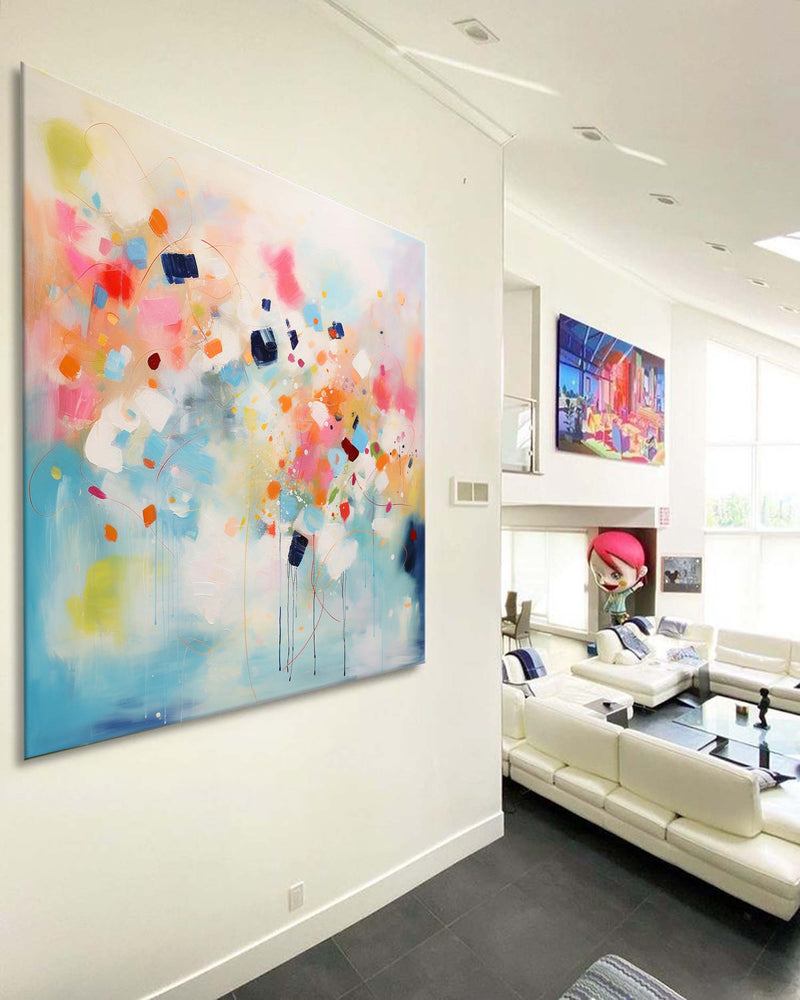 Bright Colorful Original Abstract Oil Painting Large Acrylic Painting  Wall Art Modern Living Room Art For Sale