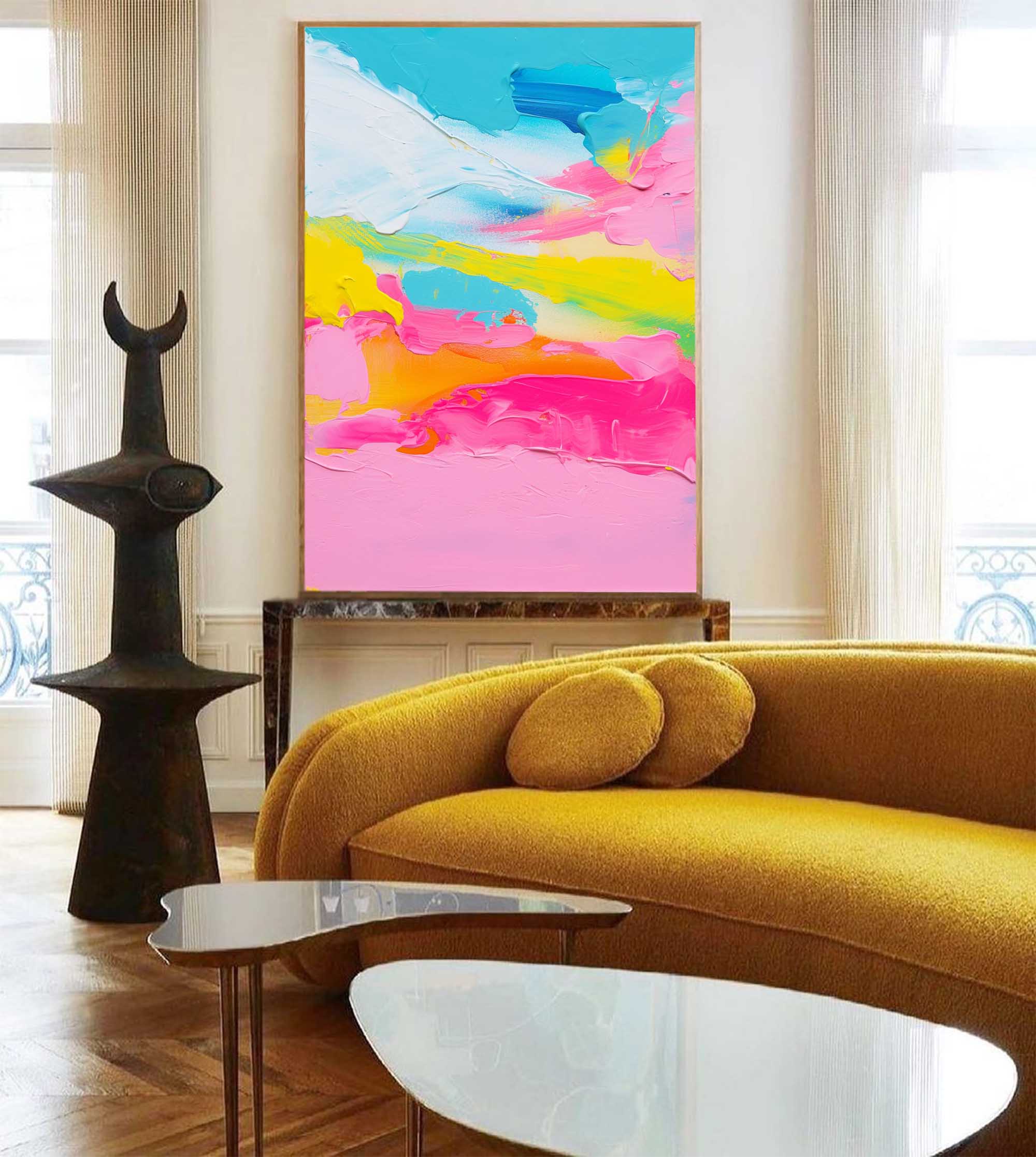 Bright Colorful Abstract Oil Painting On Canvas Large Colorful Original Painting Modern Texture Wall Art For Living Room