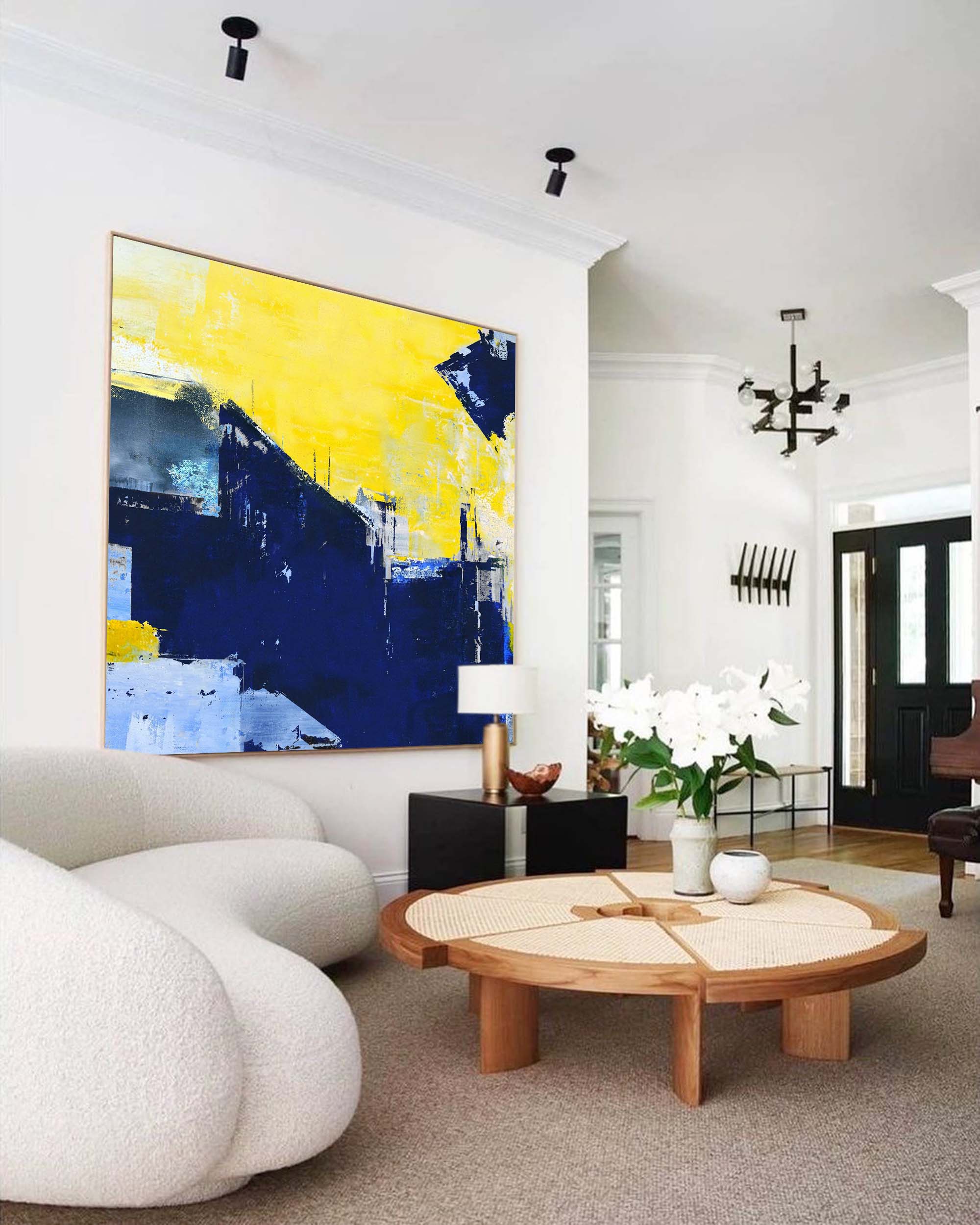 Blue And Yellow Original Abstract minimalist Oil Painting Abstract Acrylic Painting Large Wall Art Modern Art For Living Room On Sale