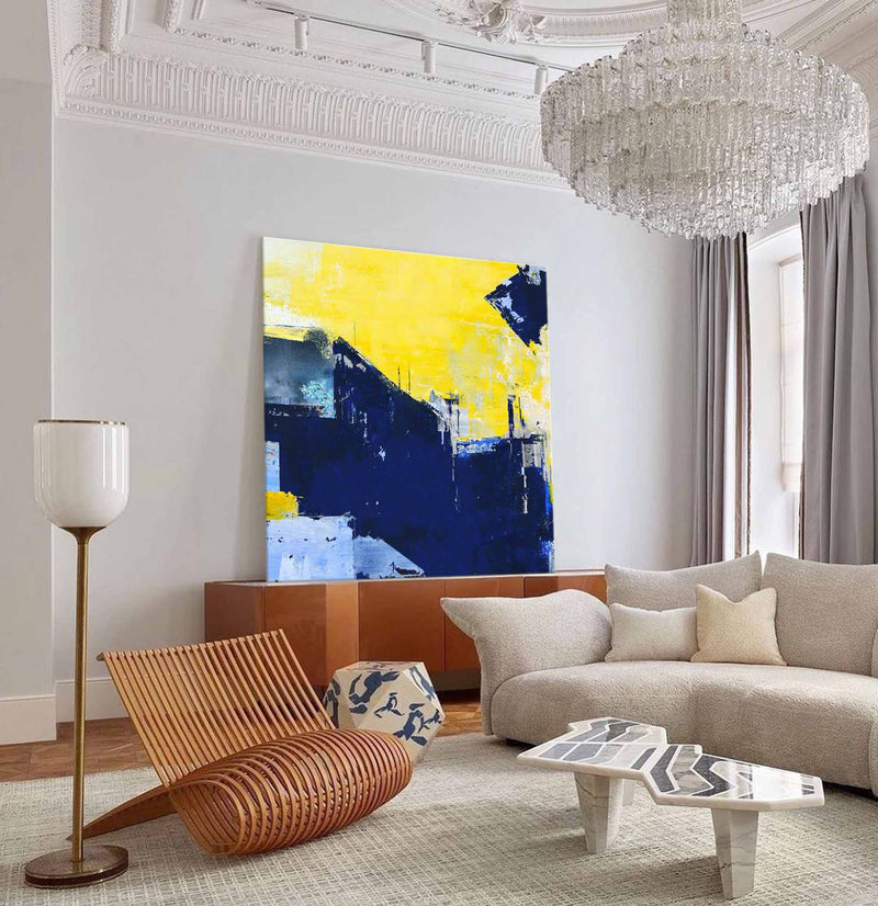 Blue And Yellow Original Abstract minimalist Oil Painting Abstract Acrylic Painting Large Wall Art Modern Art For Living Room On Sale