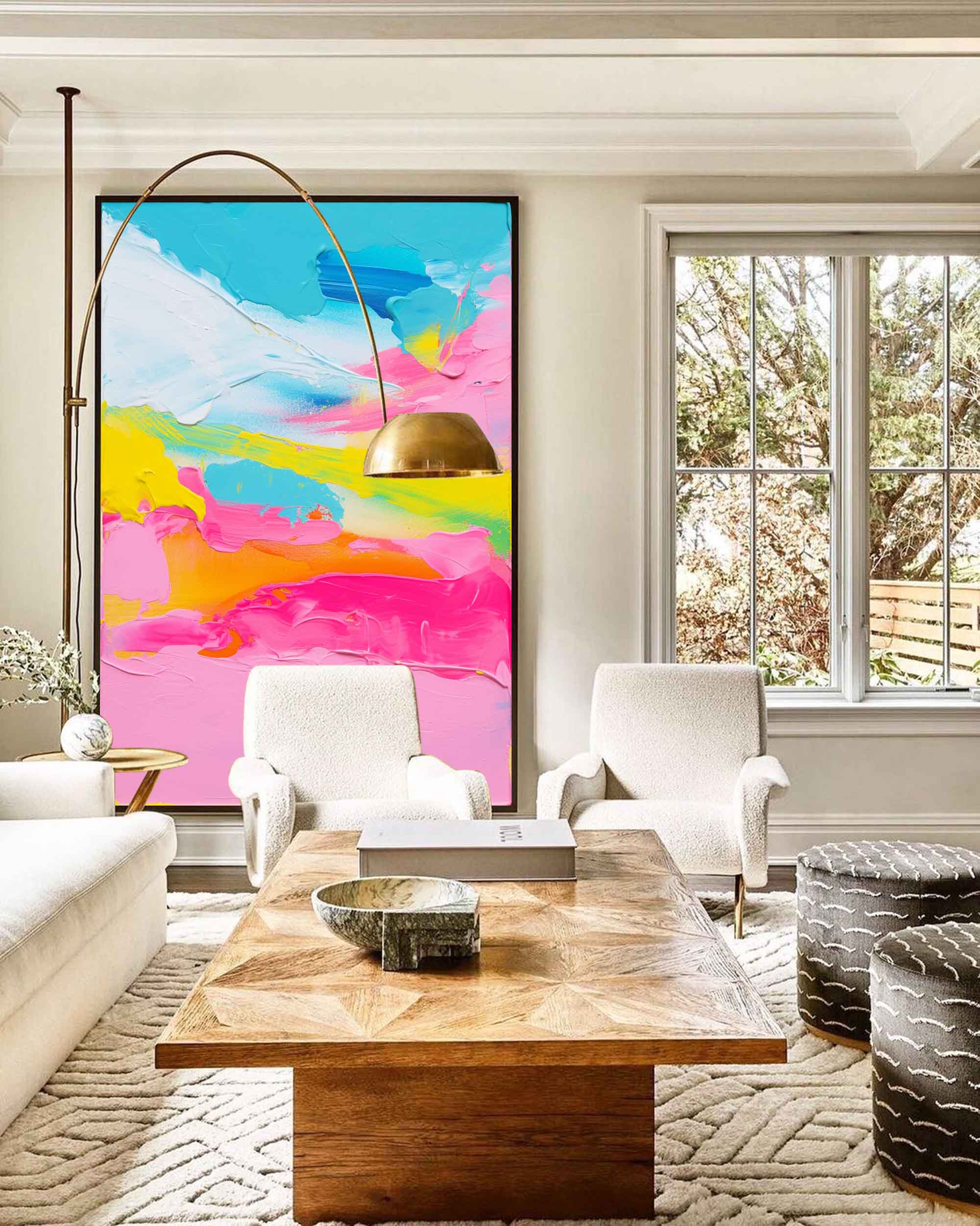 Bright Colorful Abstract Oil Painting On Canvas Large Colorful Original Painting Modern Texture Wall Art For Living Room