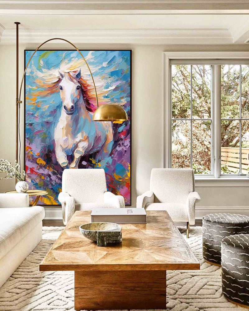 Large Modern Texture Animal Oil Painting Color Horse Oil Painting Impressionist Horse Wall Art Living Room Decor