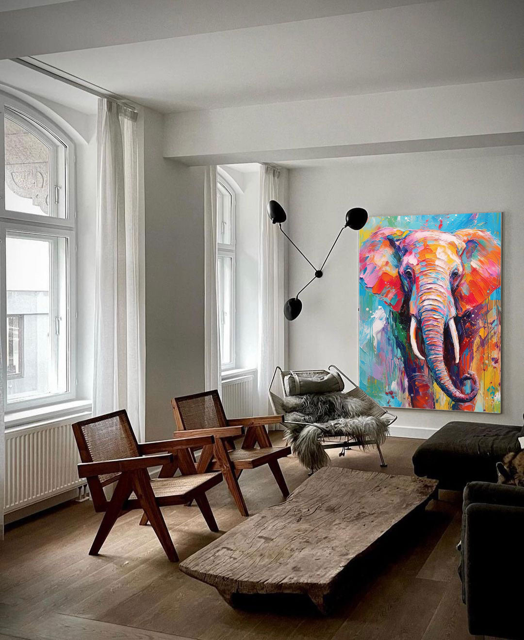 Bright Colorful Elephant Oil Painting Textured Canvas Wall Art Modern Animal Oil Painting Impressionist Home Decor