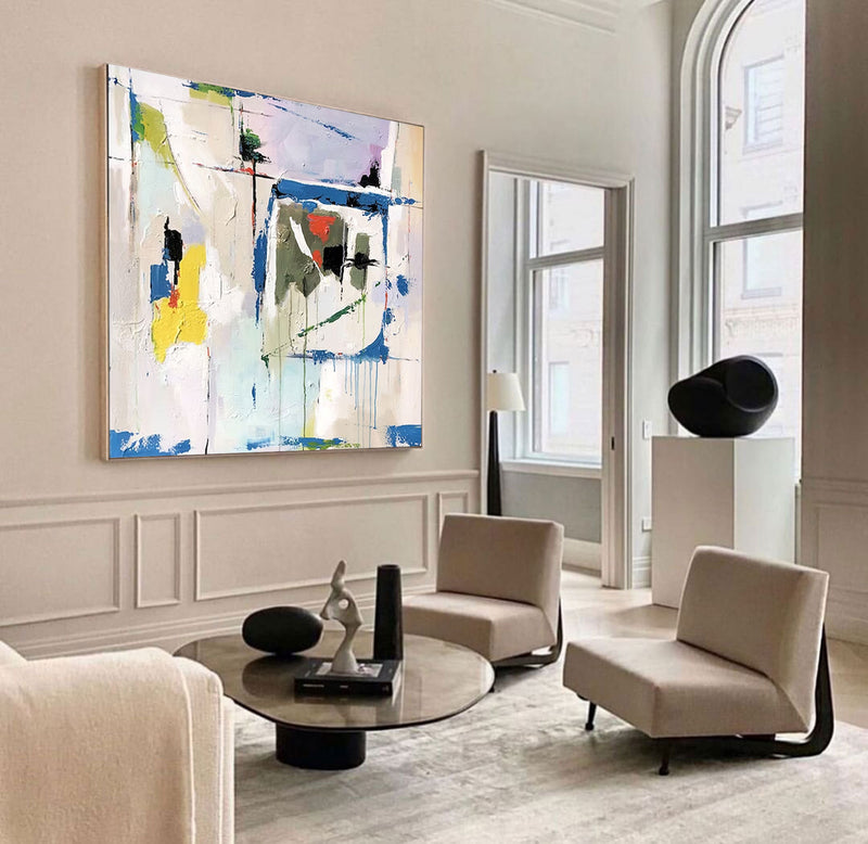 Original Abstract Oil Painting on Canvas expressionism as this unique blue square painting adds a touch of sophistication and creativity to your home decor