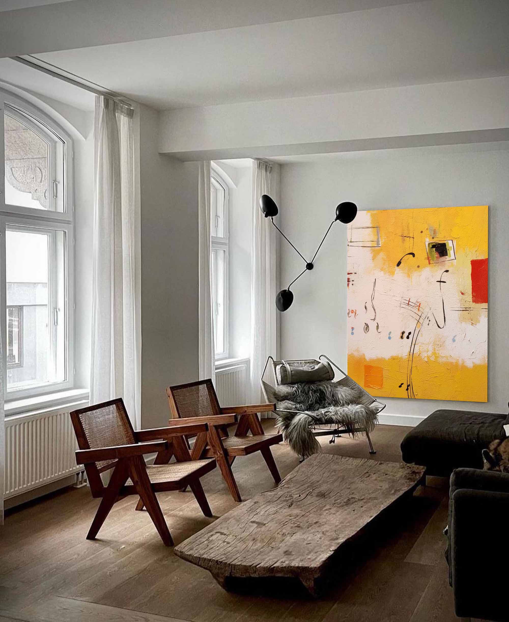 Vibrant Yellow acrylic Painting Large Modern Abstract Wall Art Original Oil Painting on Canvas for Home Decor Gifts