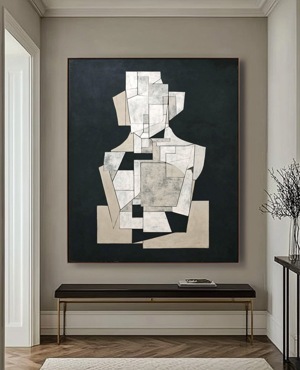 Abstract Geometric Black & White Wall Art Minimalist Modern Canvas Painting For Home Decor Unique Artwork
