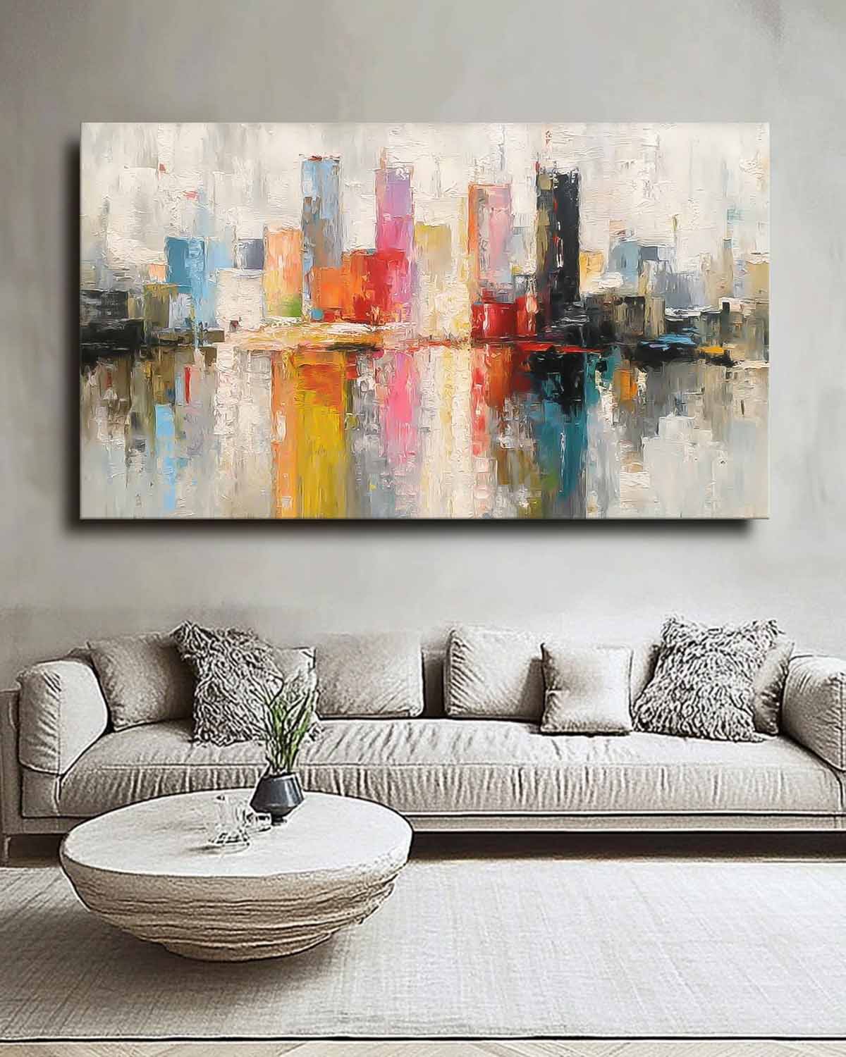 Modern Acrylic Painting Original City Wall Art Colorful Texture Abstract Oil Painting Big Canvas Artwork