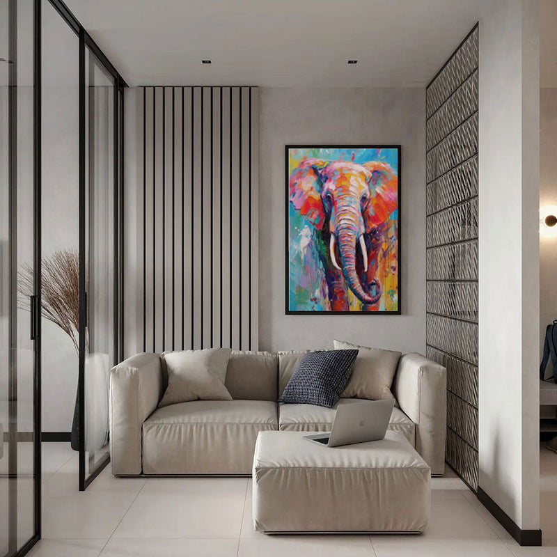 Bright Colorful Elephant Oil Painting Textured Canvas Wall Art Modern Animal Oil Painting Impressionist Home Decor