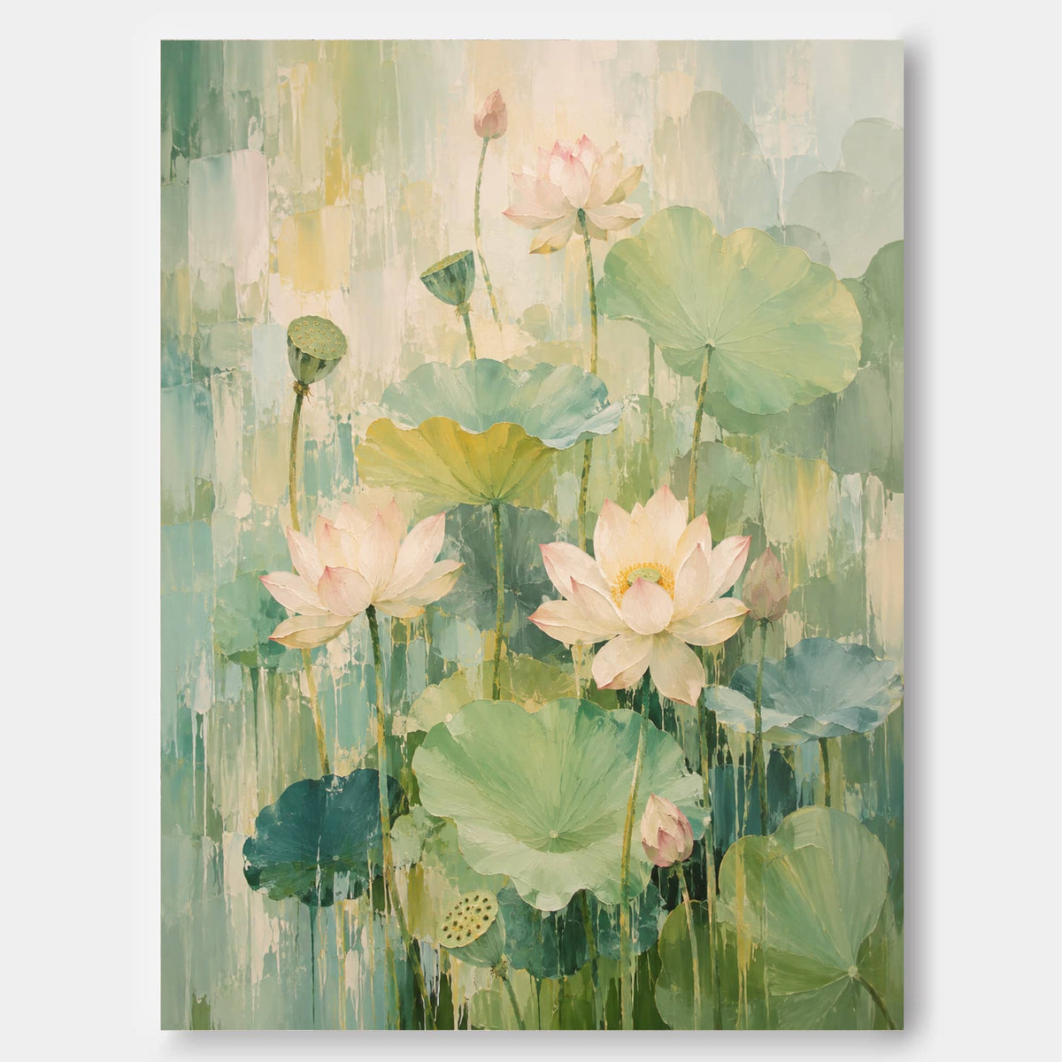 Impasto Abstract Lotus Art Trendy Luxury Wall Decor Handmade Canvas Painting