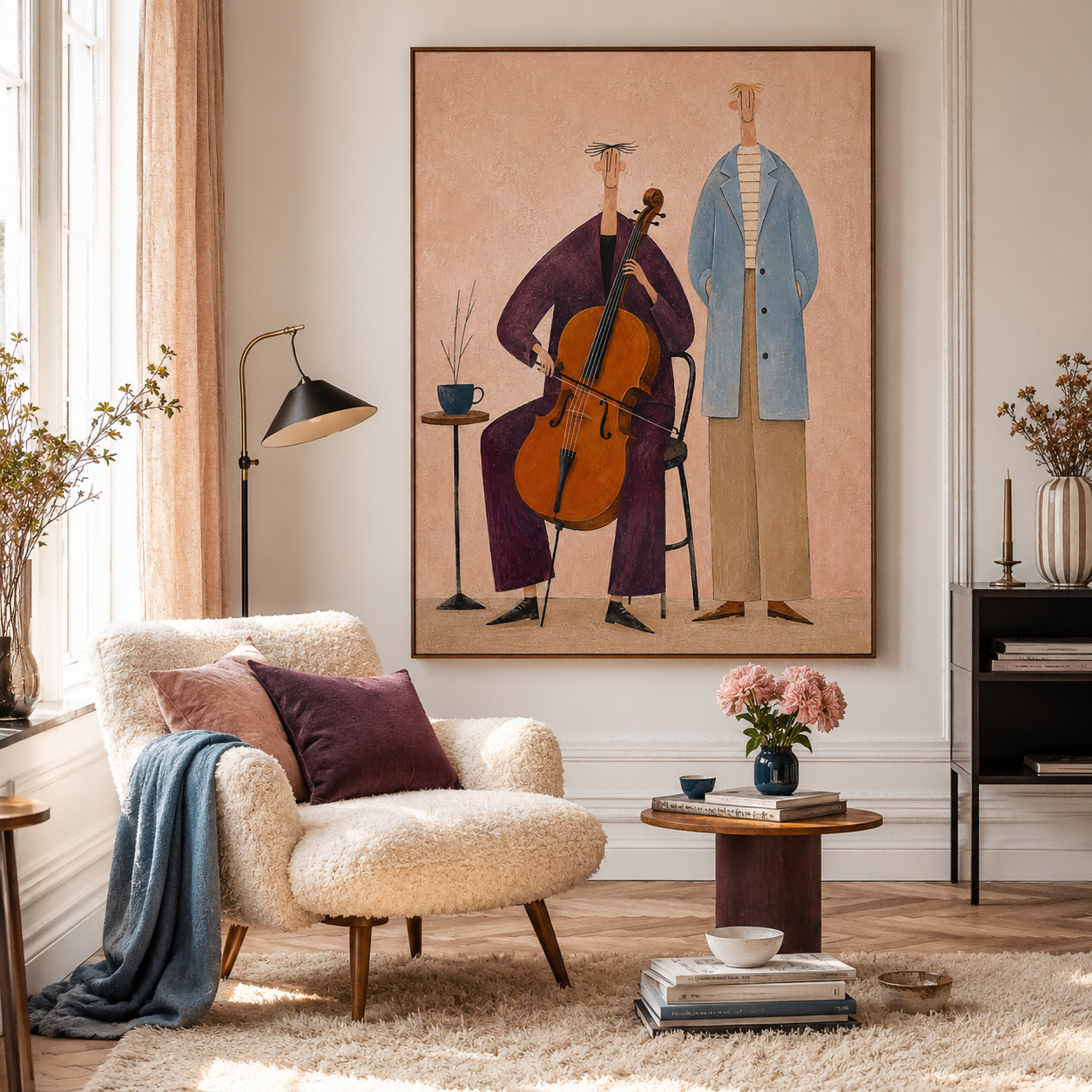 Naive Pop Art Painting With Musicians For Modern Living Room Decor