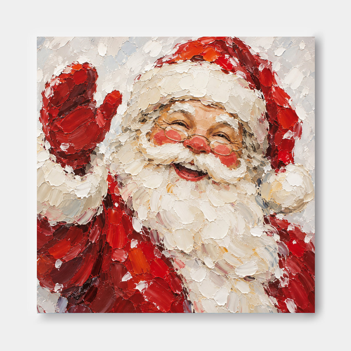 Hand-Painted Santa Claus Portrait With Red Hat And Glasses Canvas Art