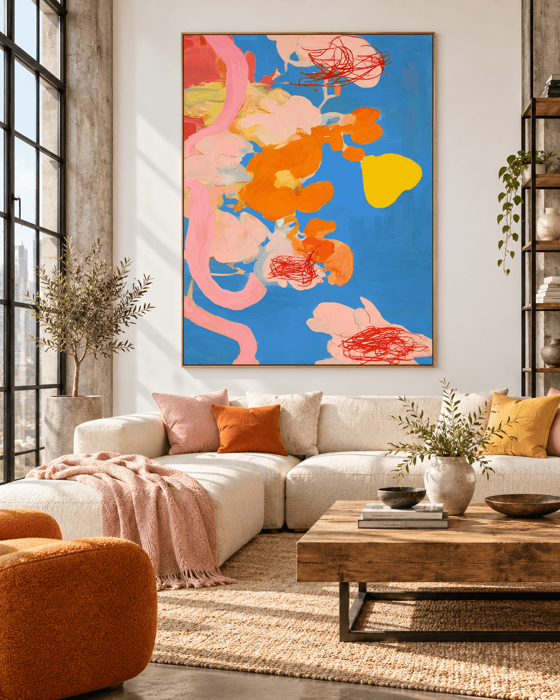 Scandinavian Style Abstract Art With Graffiti Touch And Bright Hues