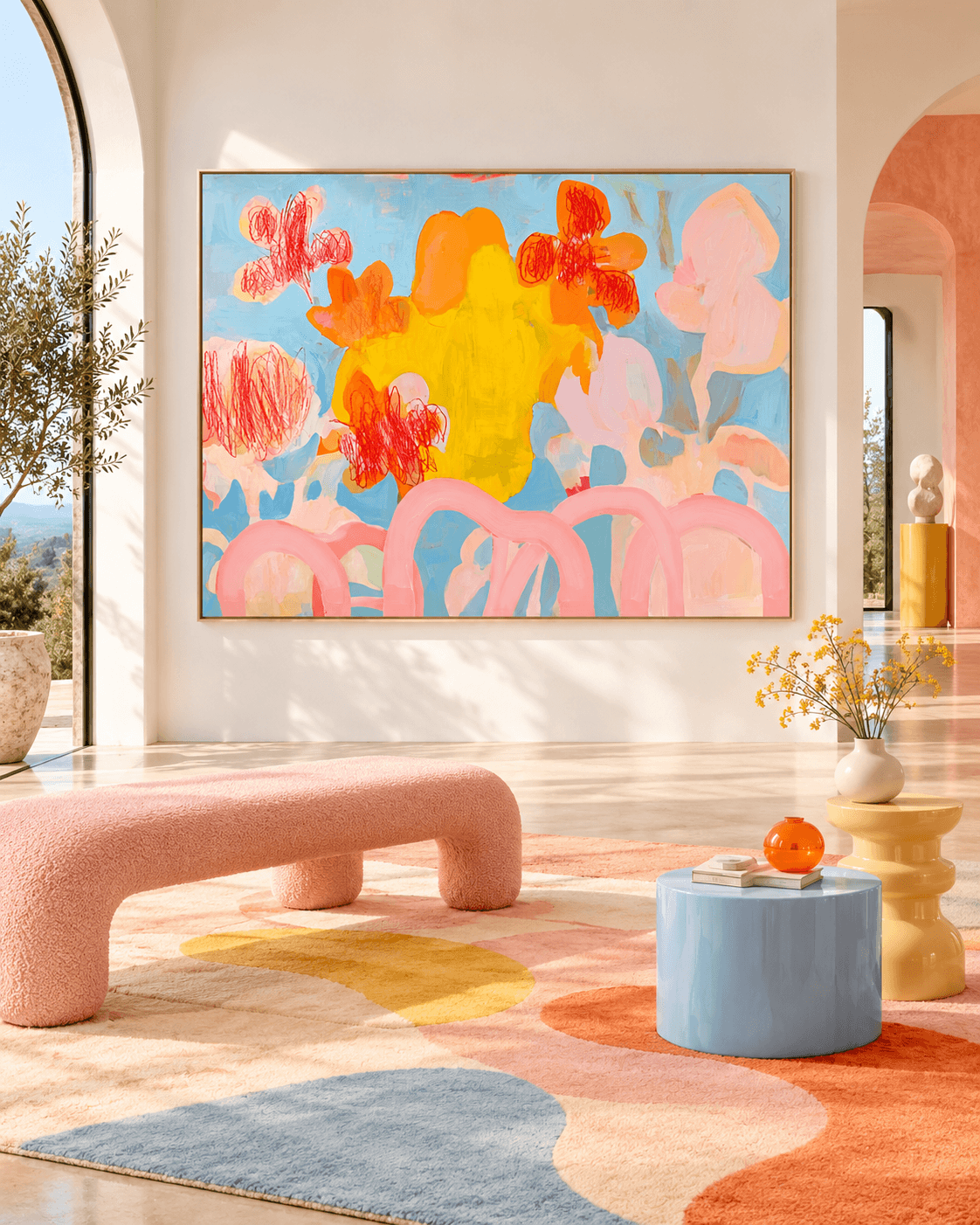 Scandinavian Abstract Oil Painting With Healing Pastel Tones And Expressive Texture