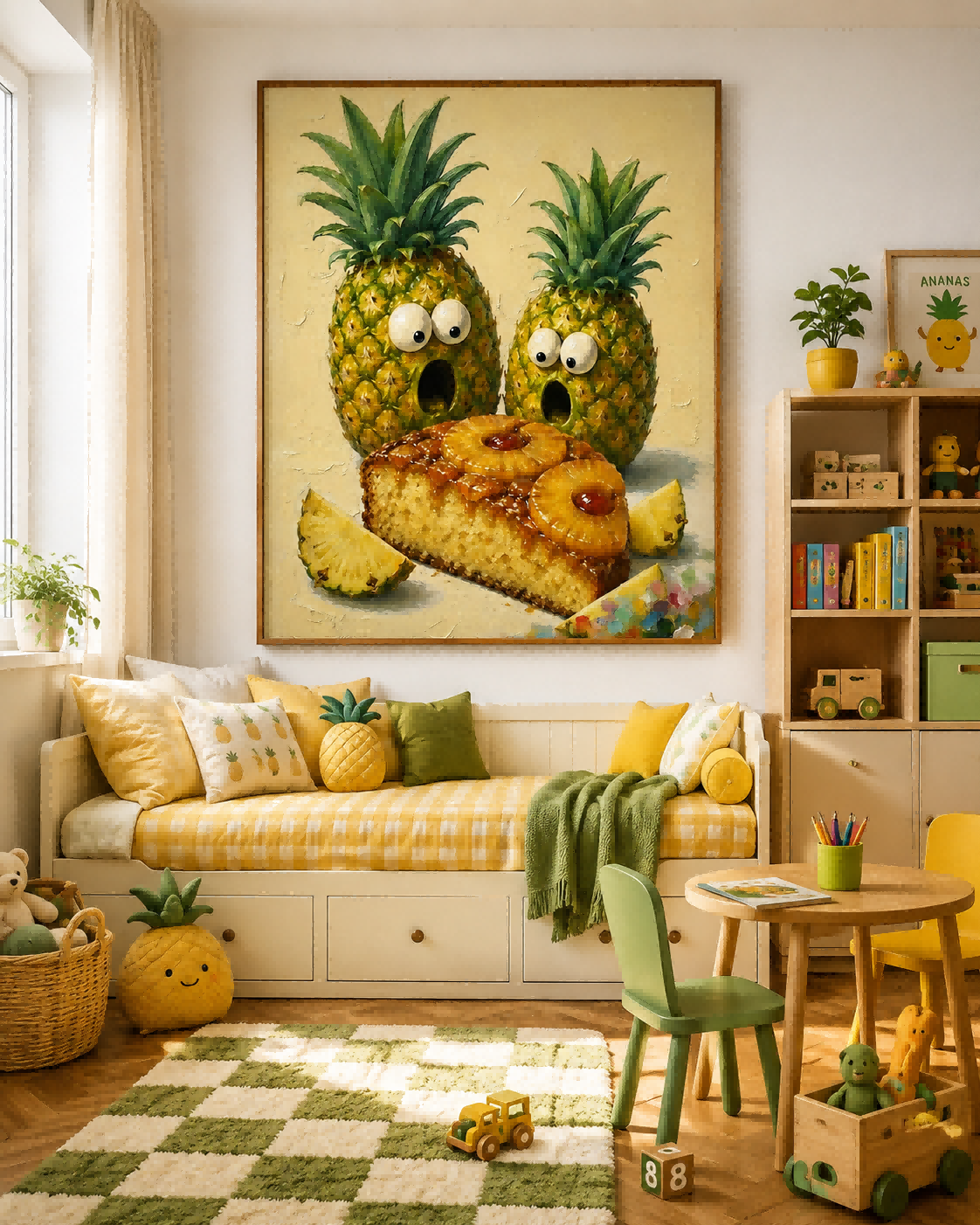 Surreal Pop Art Pineapple Surprise Square Canvas Painting Warm Tones For Eclectic Dining Room And Lounge Areas