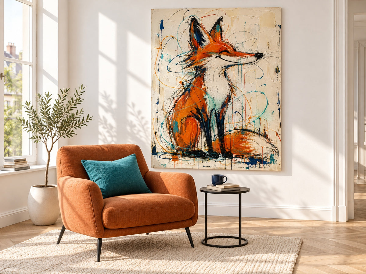 Vibrant Abstract Fox Art With Blue And Orange Contrast