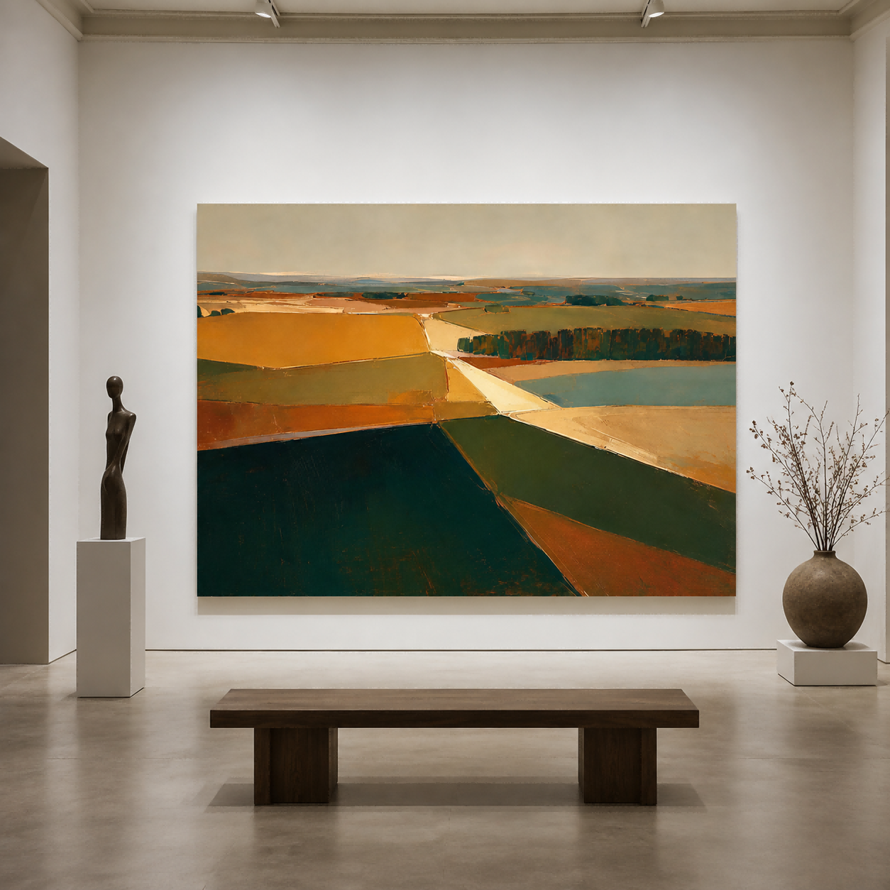 Modern Abstract Landscape Painting With Earth Tones For Living Room Decor