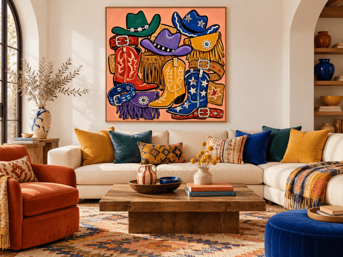 Vintage Pop Art Style Cowboy Accessories Canvas Art