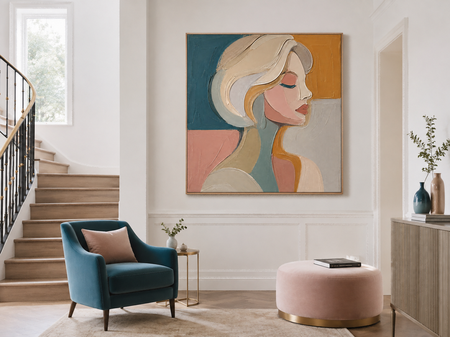 Modern Abstract Female Silhouette Canvas Art With Harmonious Color Blocking For Contemporary Lounge And Bedroom Walls