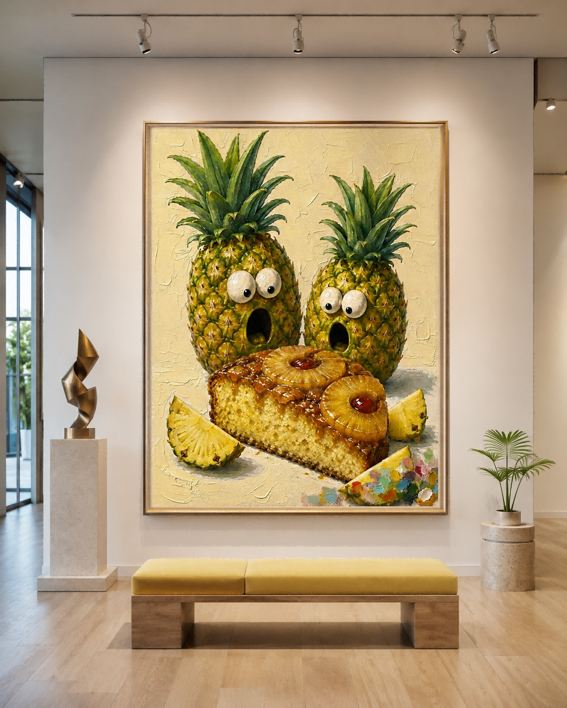 Surreal Pop Art Pineapple Surprise Square Canvas Painting Warm Tones For Eclectic Dining Room And Lounge Areas