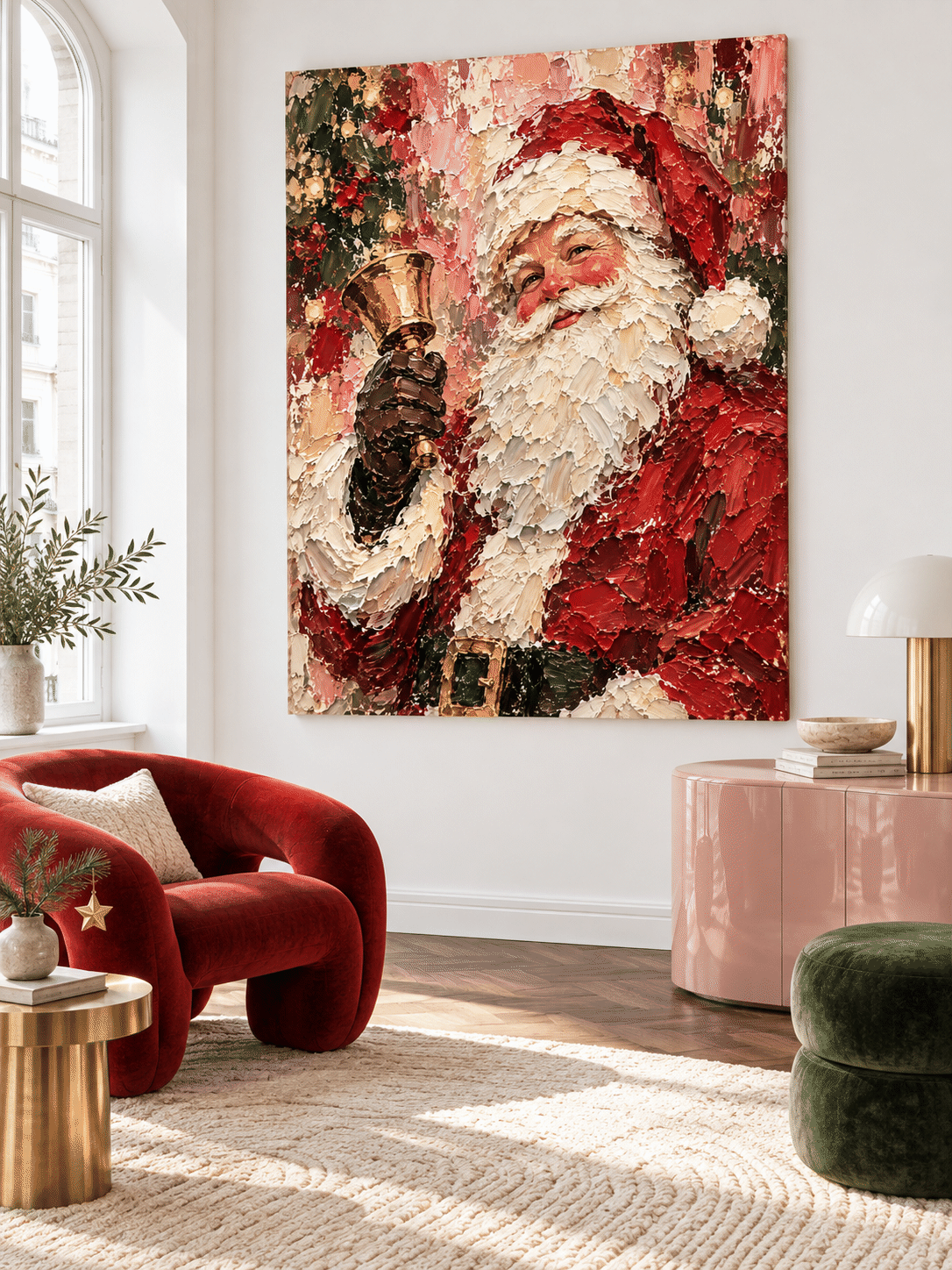 Vintage Textured Santa Art Modern Holiday Oil Painting