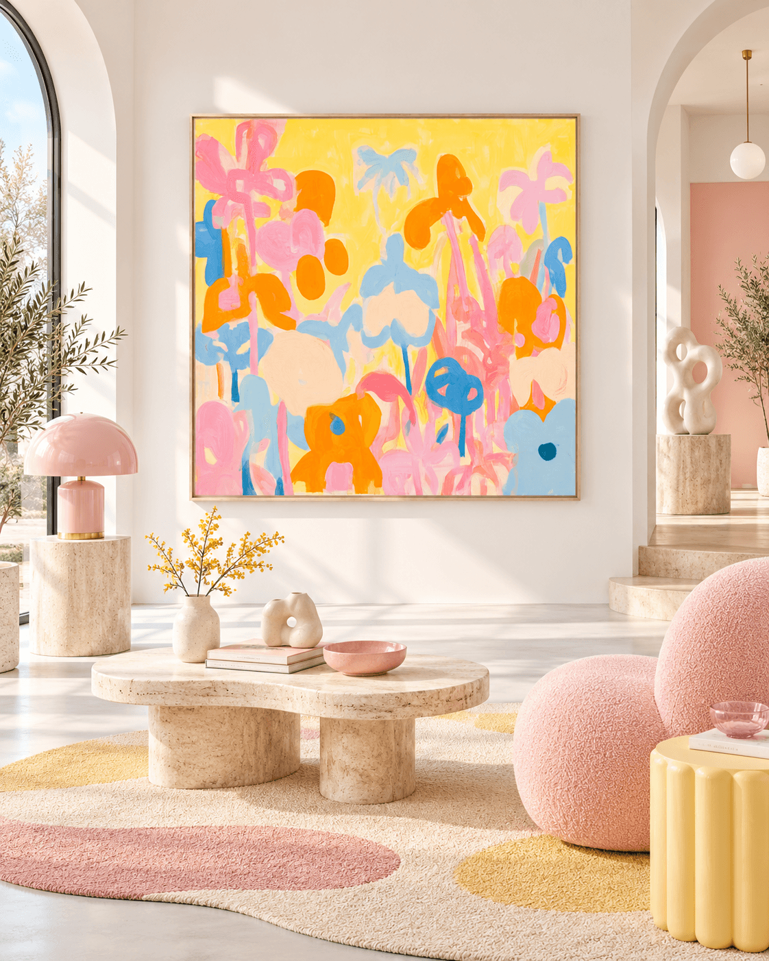 Cheerful Abstract Art In Macaron Palette For Contemporary Interior Design