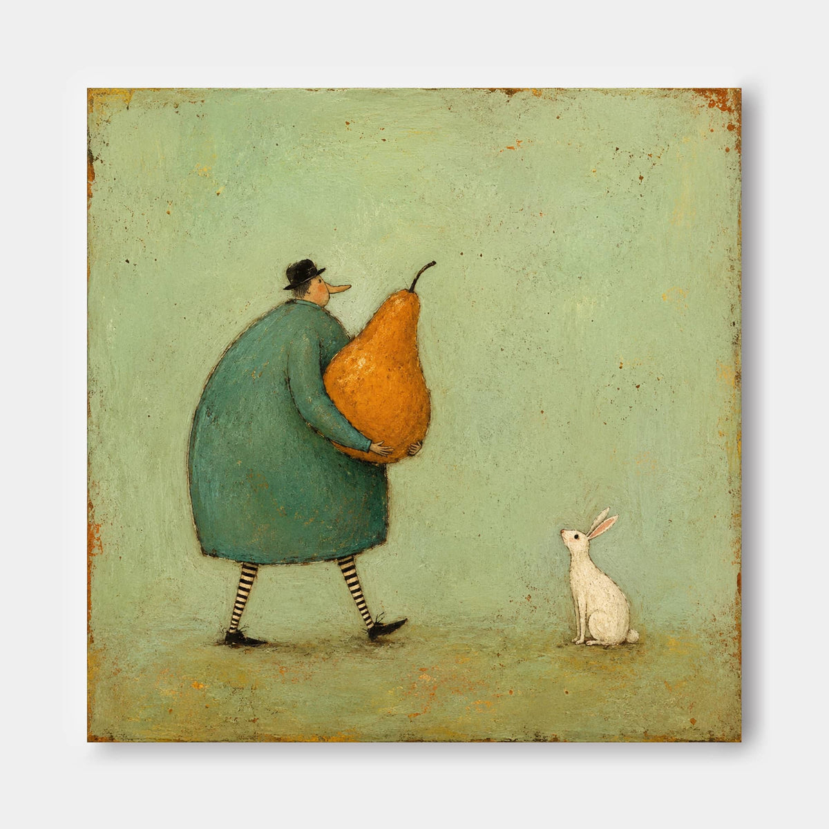 Whimsical Retro Illustration Original Canvas Painting Green Orange