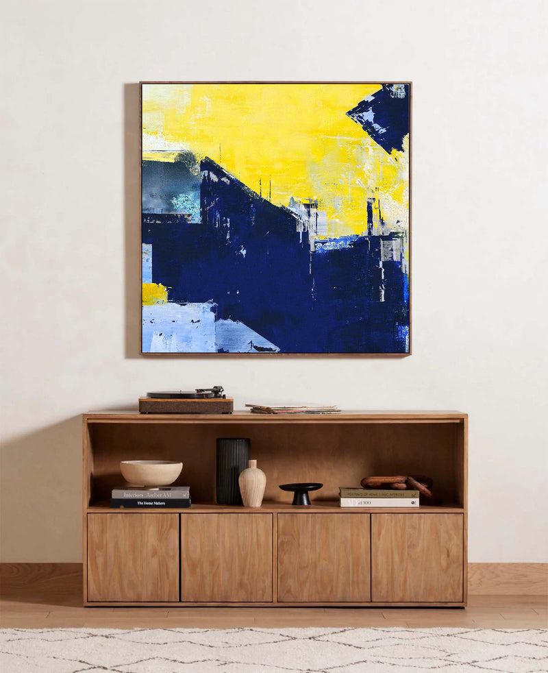 Blue And Yellow Original Abstract minimalist Oil Painting Abstract Acrylic Painting Large Wall Art Modern Art For Living Room On Sale