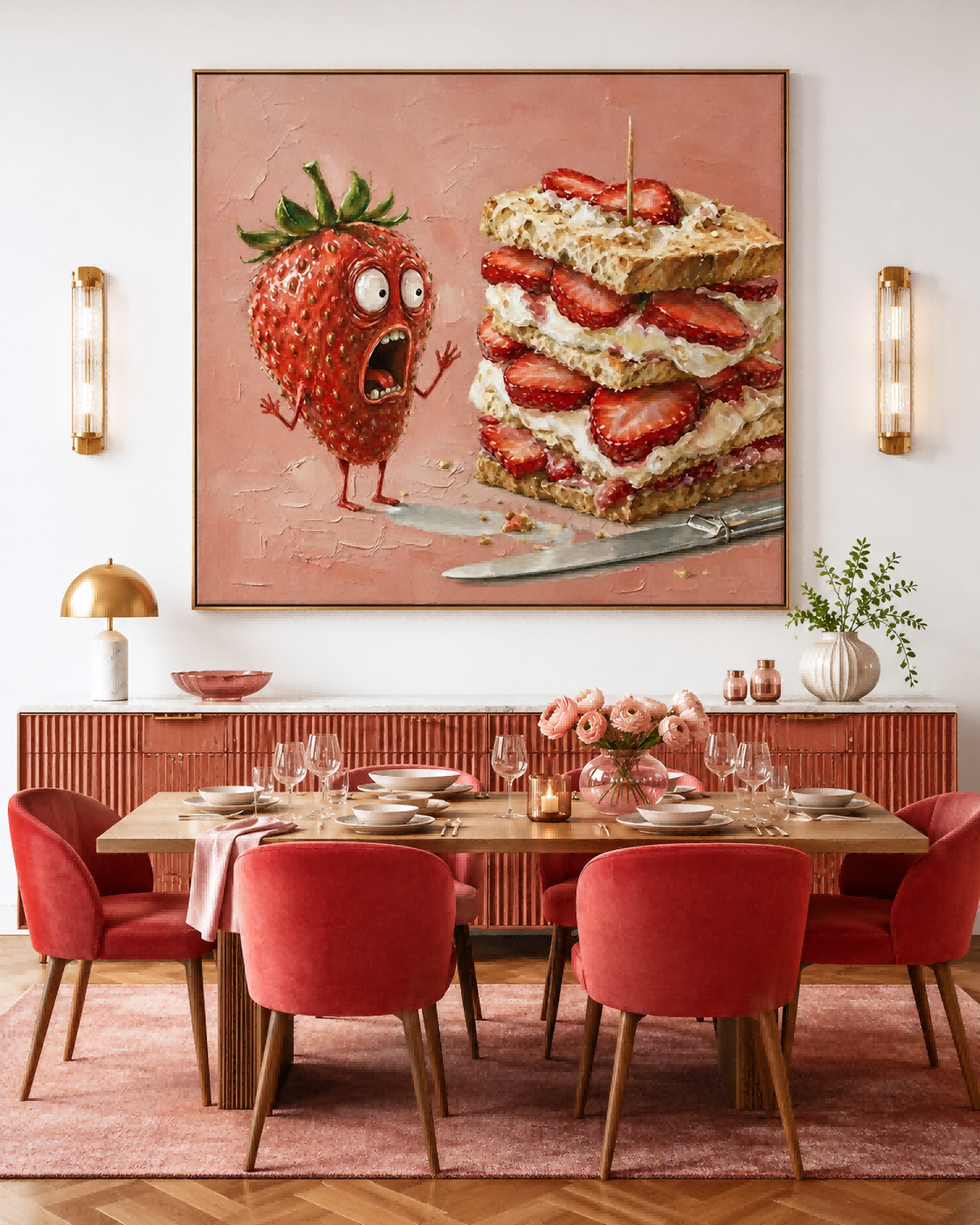 Pop Surrealism Strawberry Art Original Painting With Expressive Texture