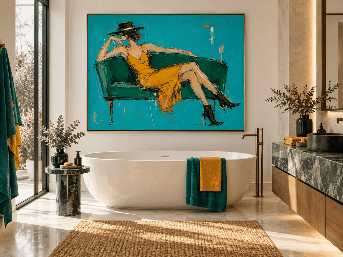 Textured Abstract Expressionist Painting With High Contrast Colors For Decor