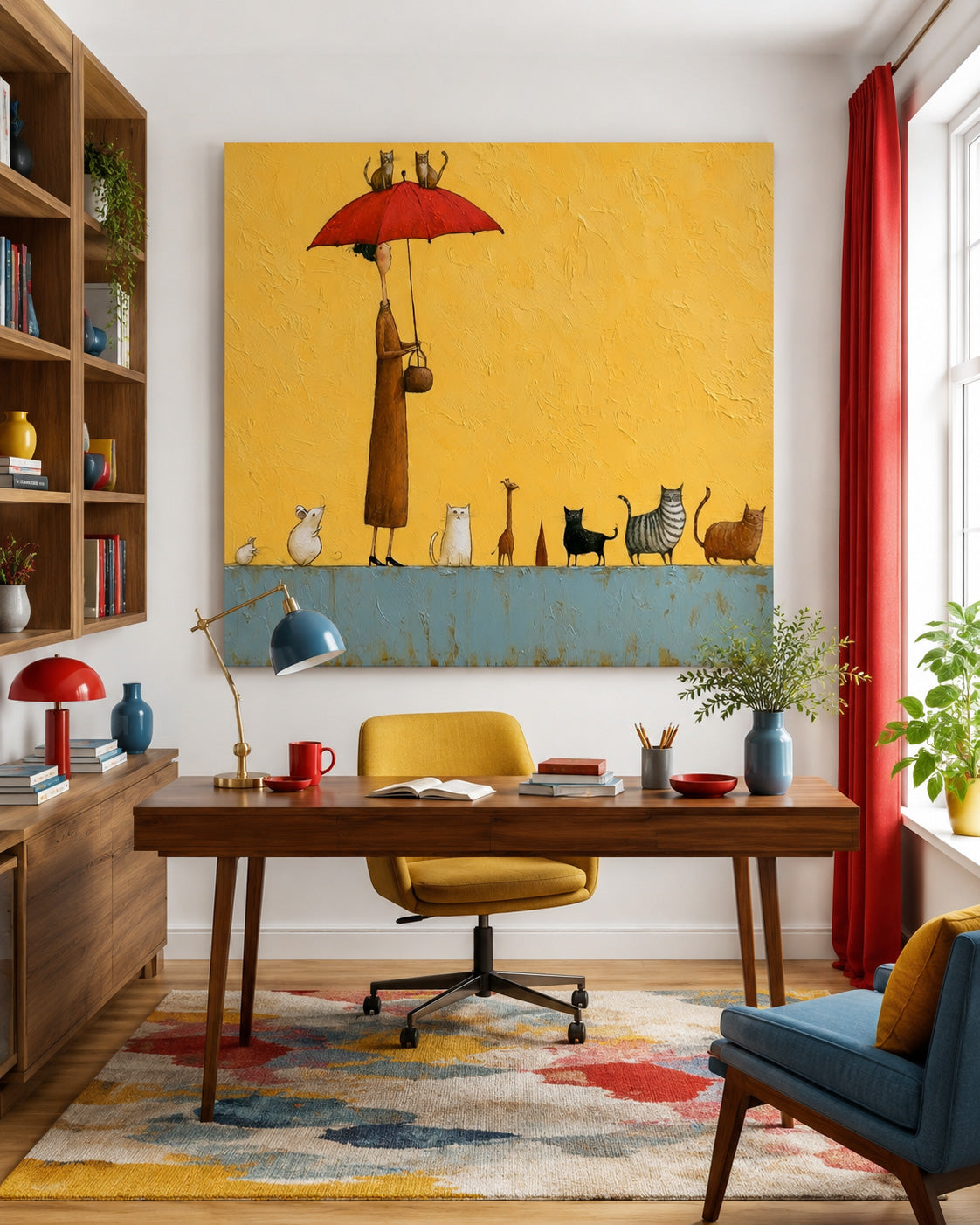 Cute People And Animals Illustration On Textured Canvas For Kids Rooms
