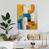 Large Textured Modern Abstract Wall Art Original Geometric Canvas Oil Painting Vibrant Yellow And Blue Acrylic Painting Living Room Decor