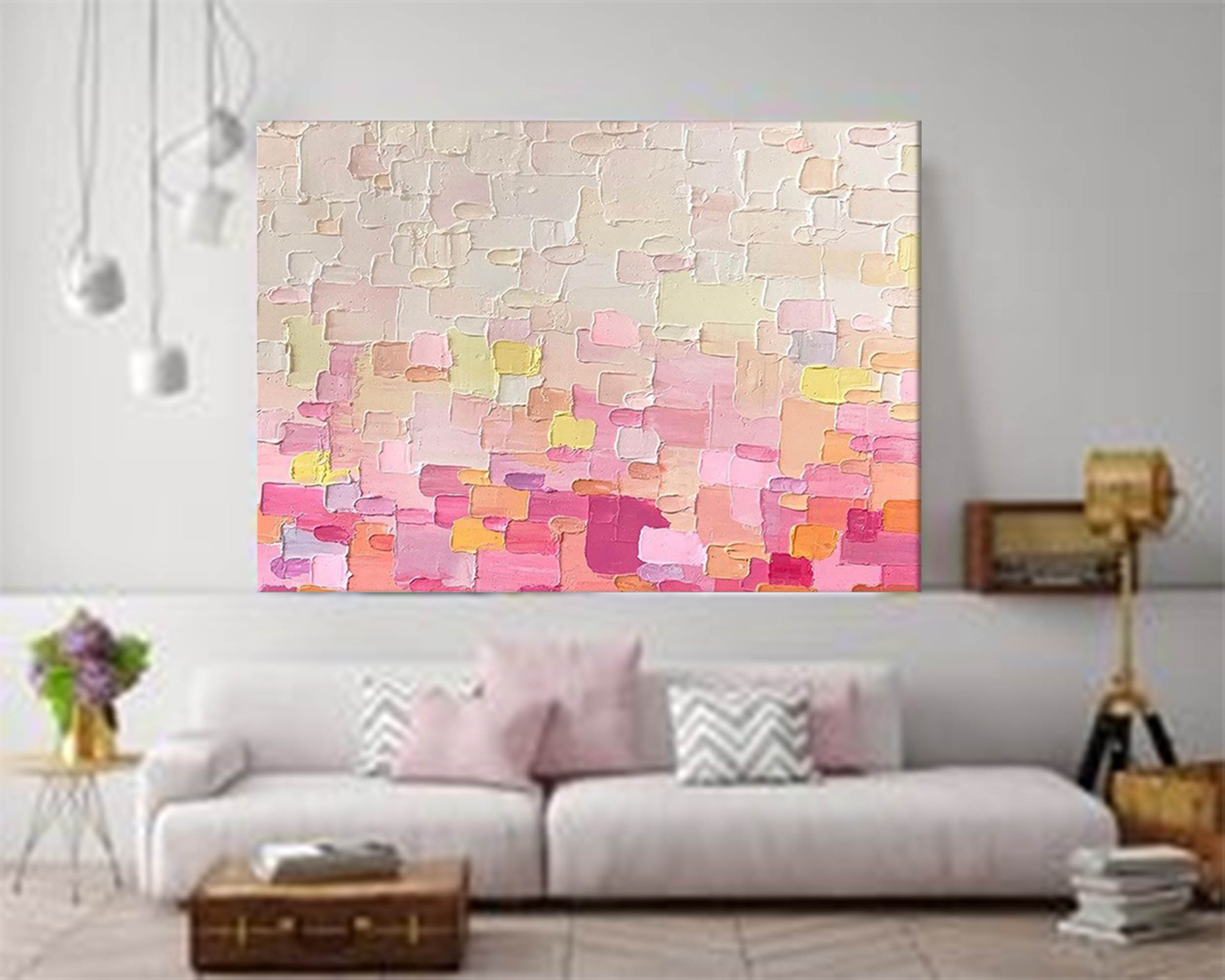 Textured Wall Art Pink Painting on Canvas Original Abstract Painting Large Colorful Wall Art Modern Boho Minimalist Decor