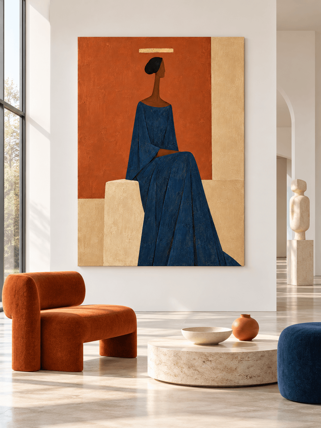 Wabi-Sabi Geometric Art Hand-Painted Canvas With Texture