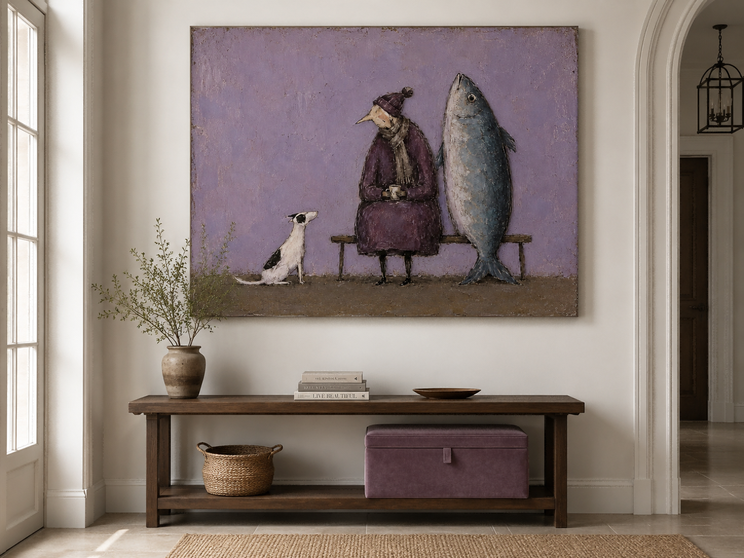 Surreal Modern Folklore Canvas Painting With Textured Finish And Retro Charm