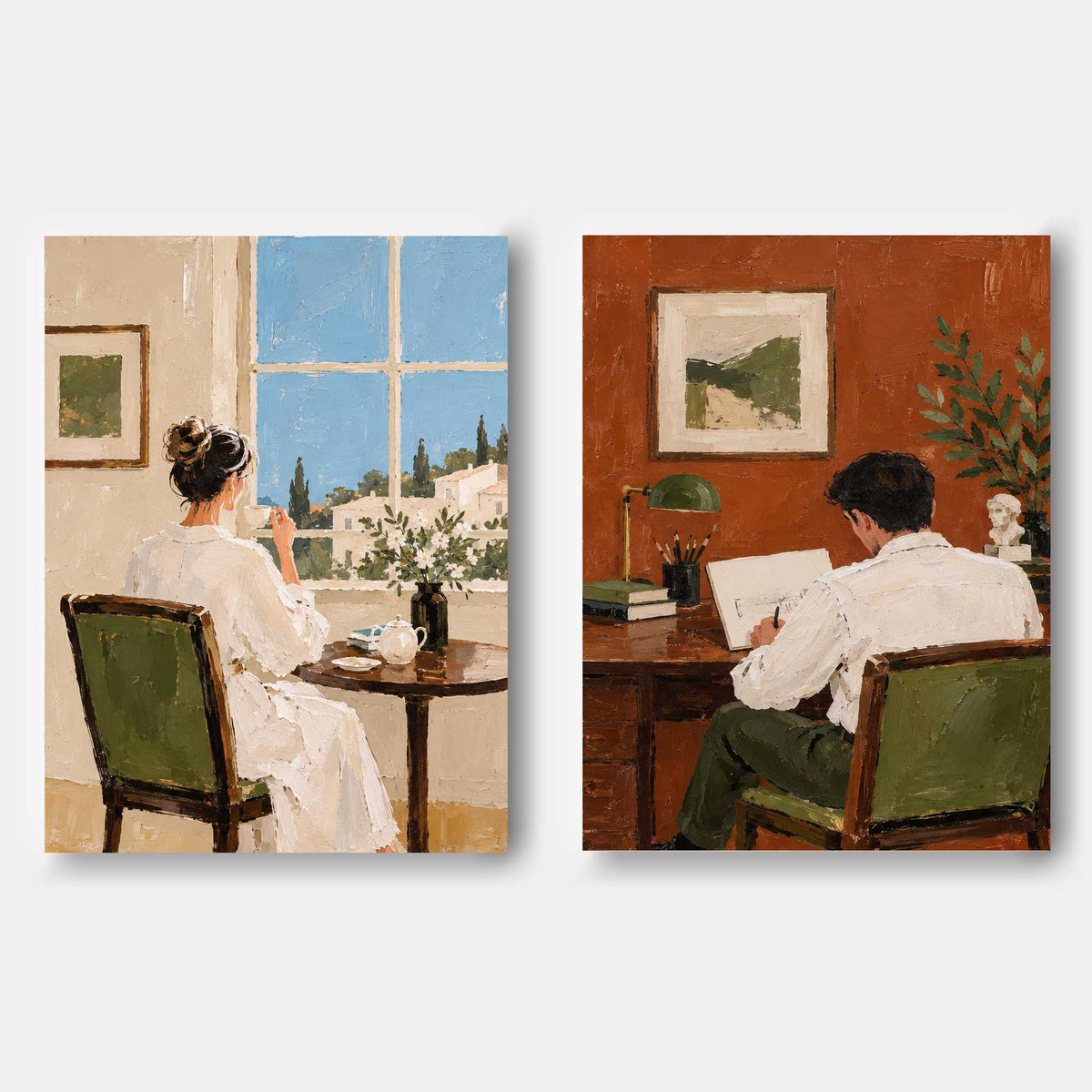 Modern Couple Diptych Hand-Painted Canvas Art With Expressive Texture