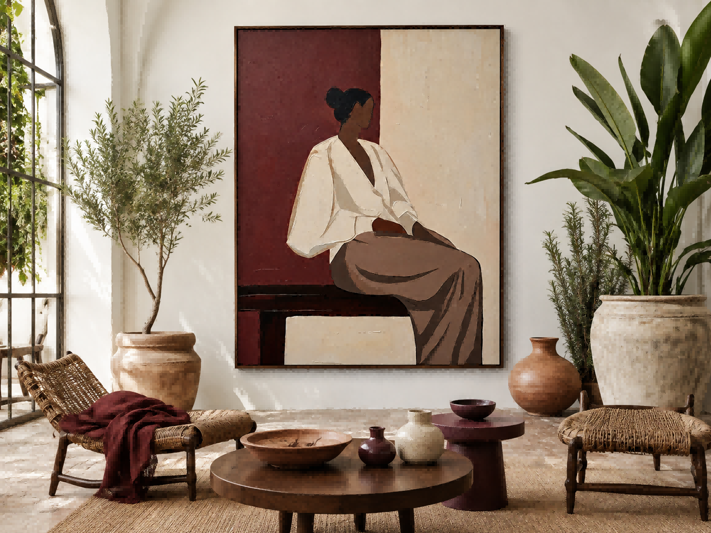 Minimalist Vintage Faceless Woman Painting In Warm Tones For Modern Living Room Wall Art Decor