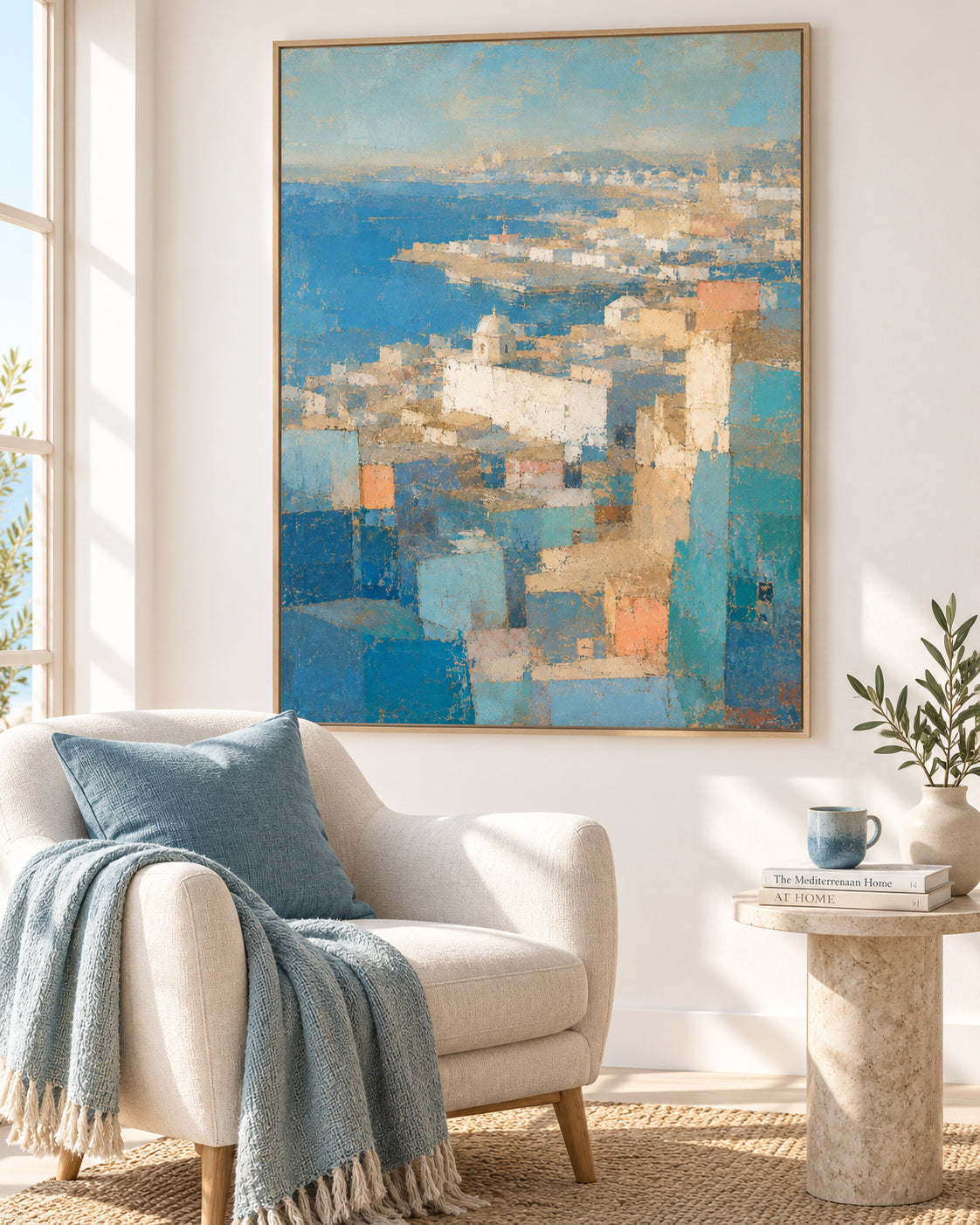 Modern Textured Canvas Art With Mediterranean Coastal Aesthetic