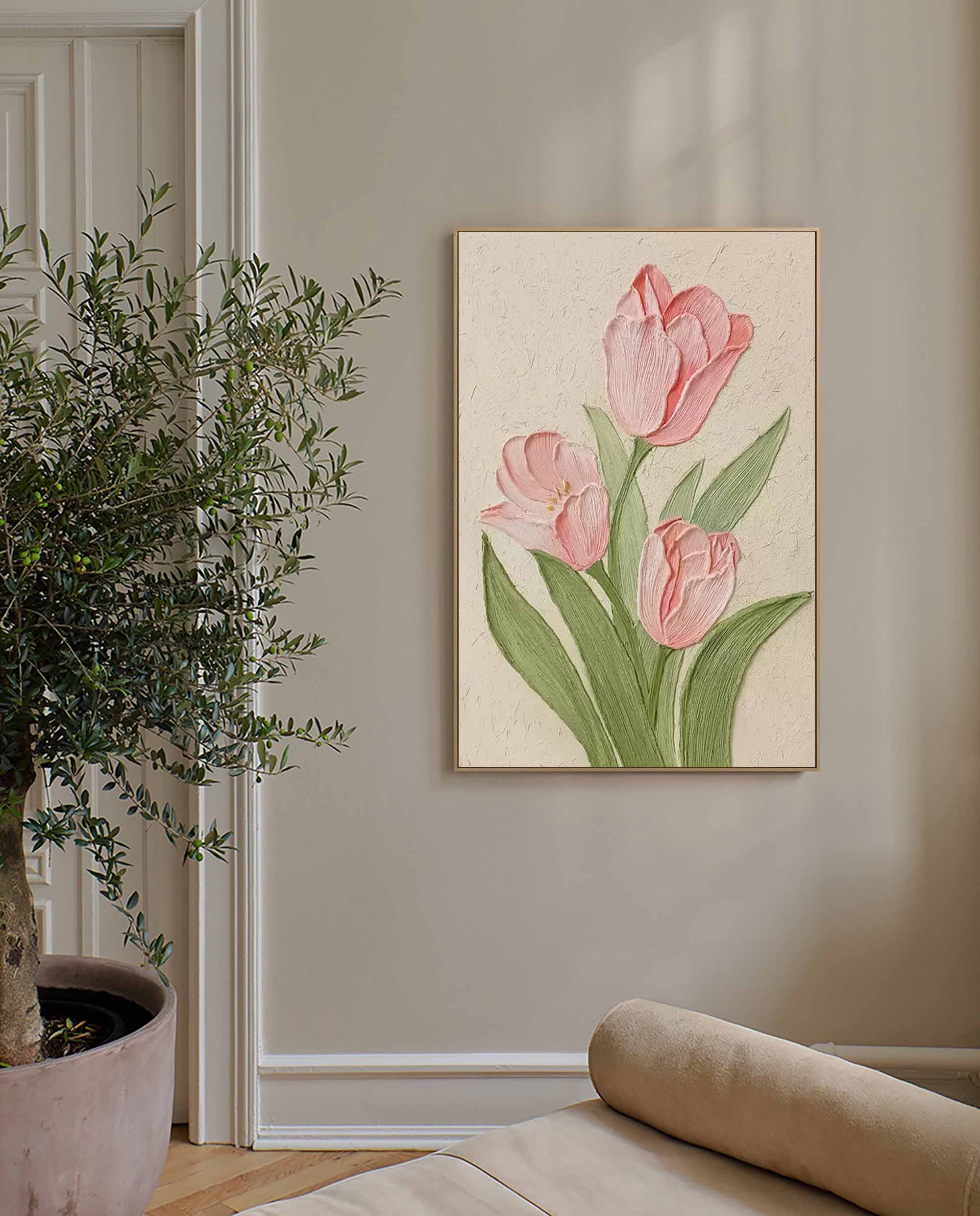 Modern Pink Floral Oil Painting On Canvas Large Textured Floral Acrylic Painting Original Flower Wall Art Home Decor