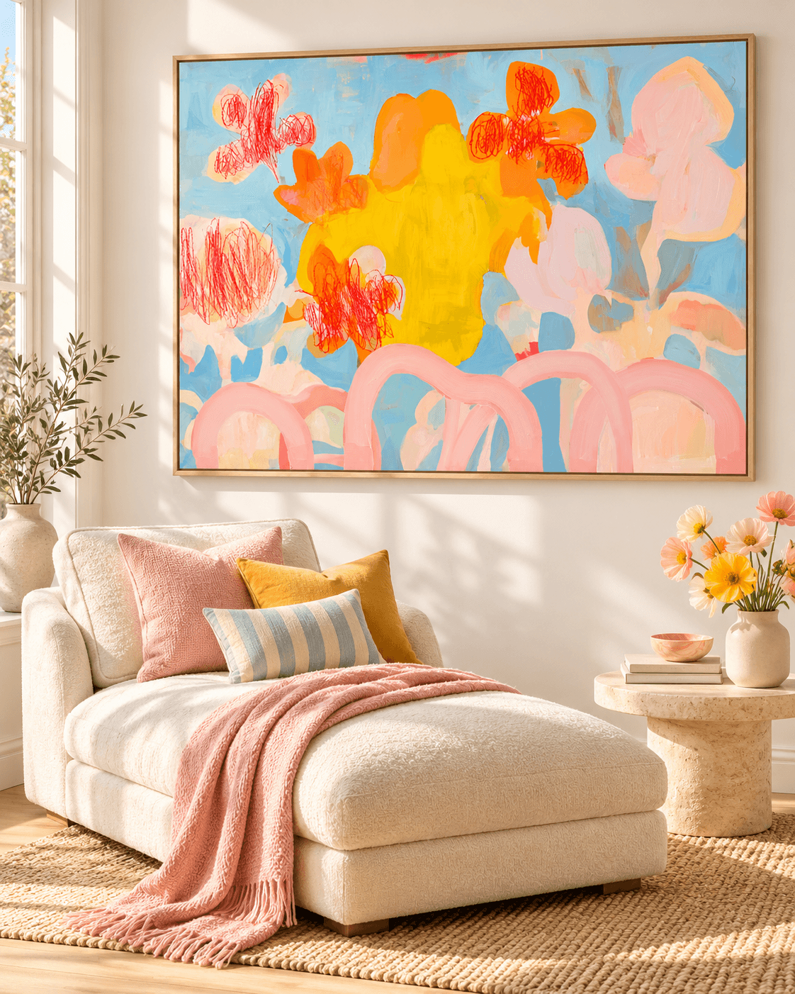 Scandinavian Abstract Oil Painting With Healing Pastel Tones And Expressive Texture