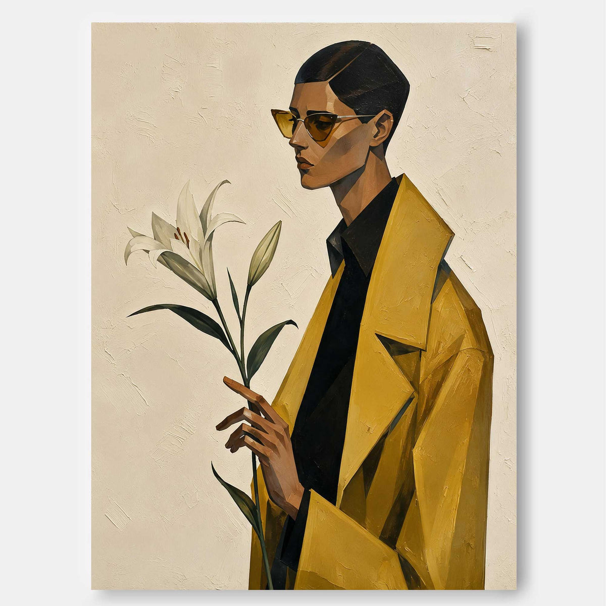Vintage Geometric Minimalist Art Painting With Textured Finish And Gold Accents