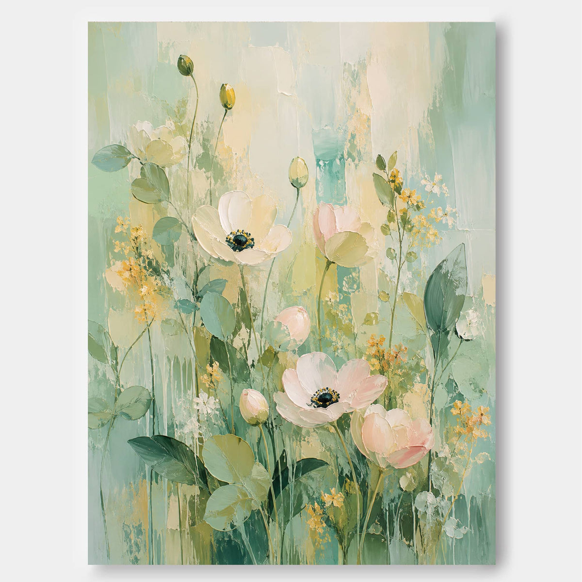 Modern Abstract Impasto Flower Painting With Organic Textures And Pastel Colors