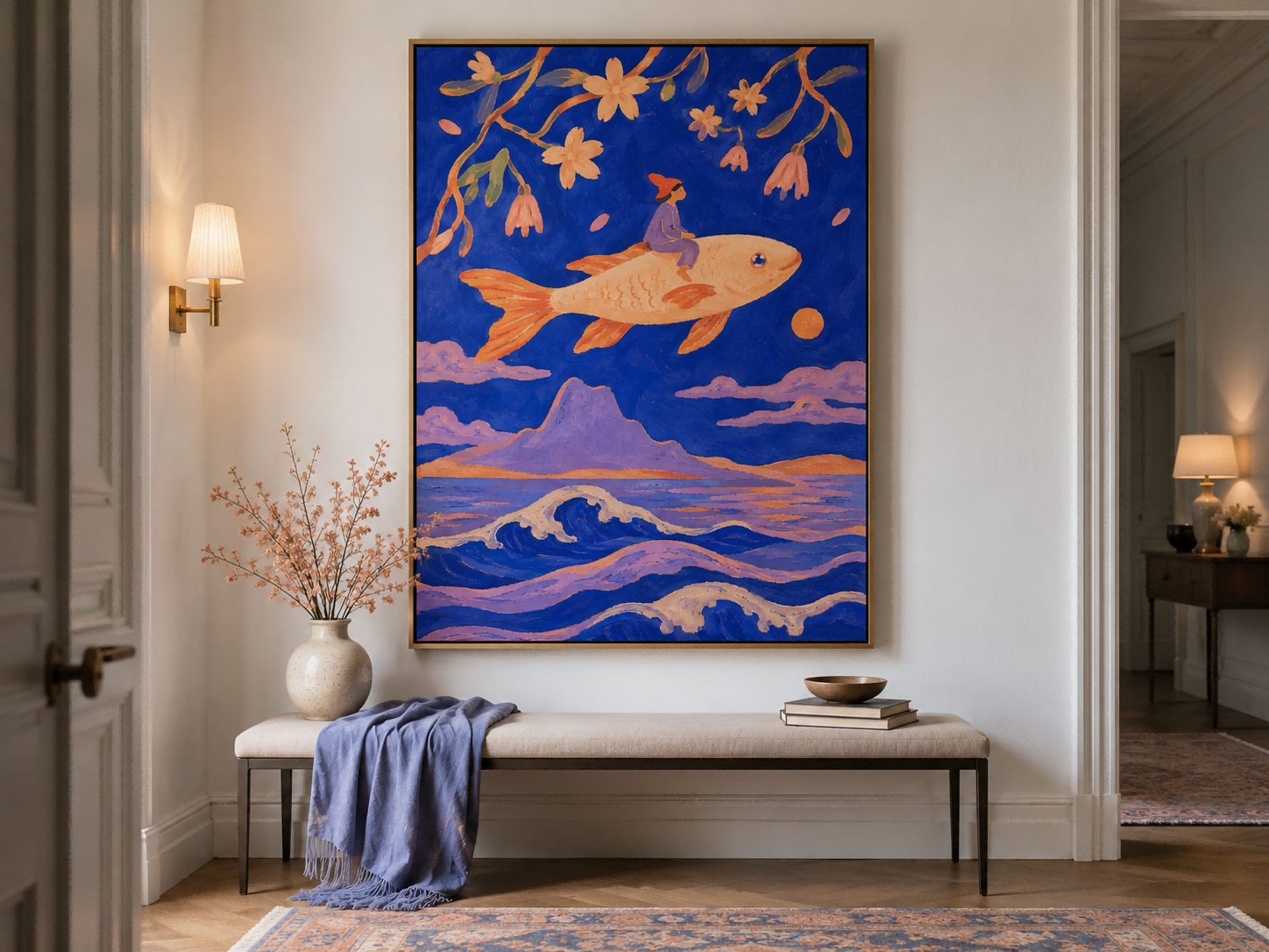 Art Deco Style Canvas Painting With Surreal Ocean Theme