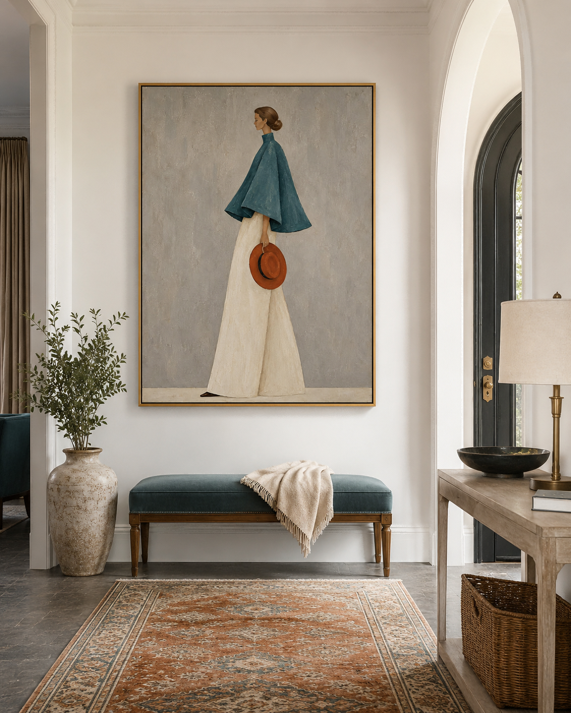 Teal And White Abstract Figure Painting Modern Fashion Art On Canvas